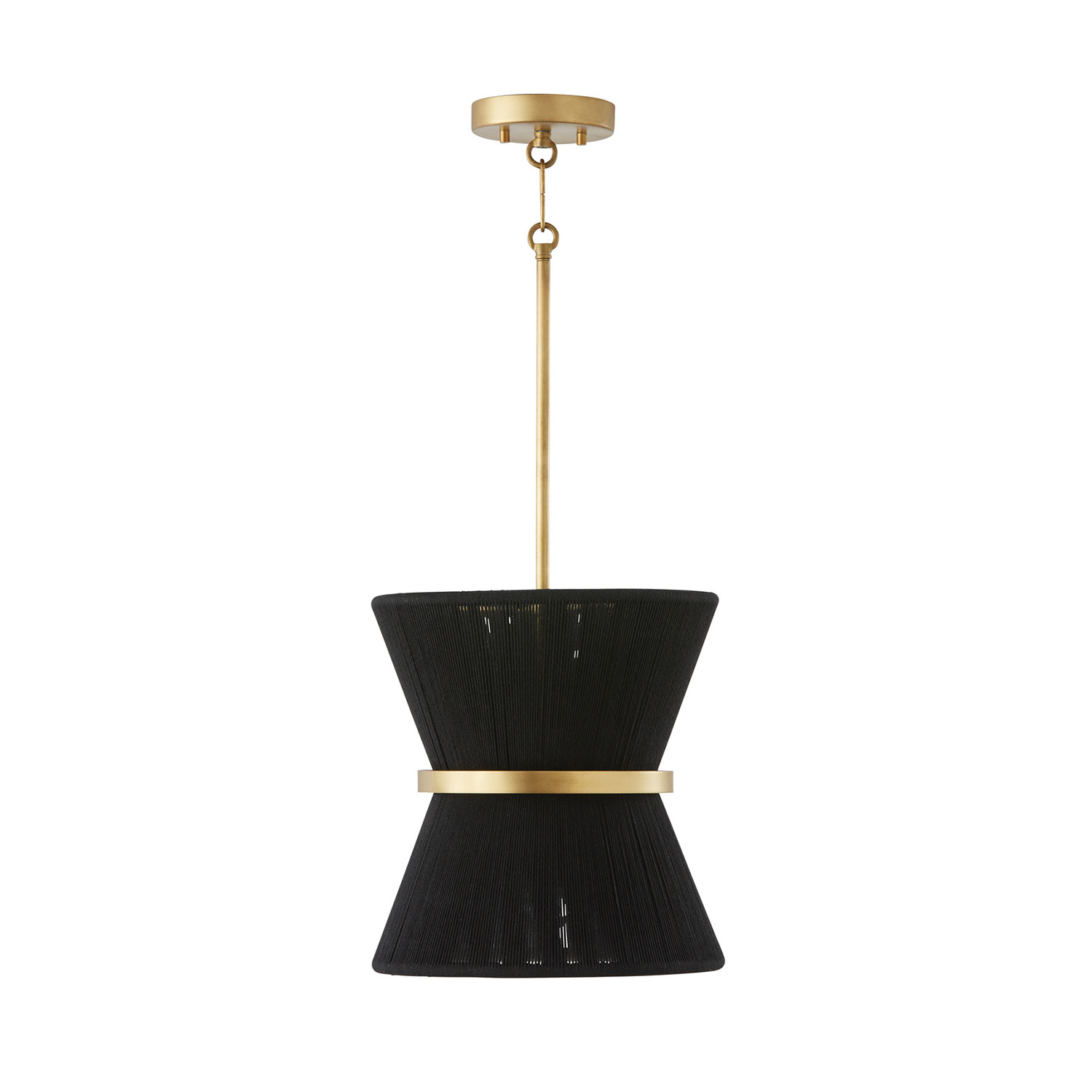 12" W x 13" H 1-Light Tapered String Pendant in Black Rope and Patinaed Brass