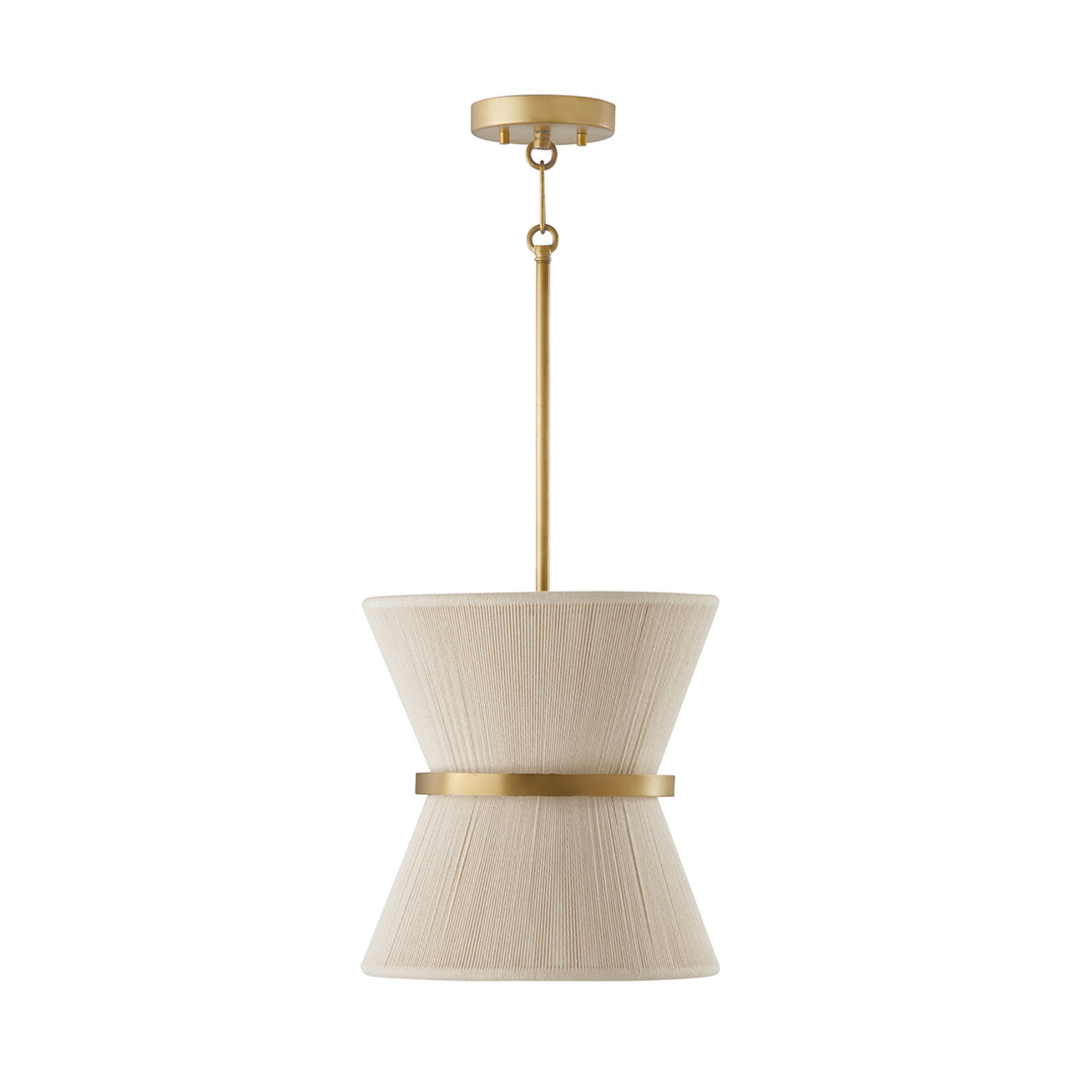 12" W x 13" H 1-Light Tapered String Pendant in Bleached Natural Rope and Patinaed Brass