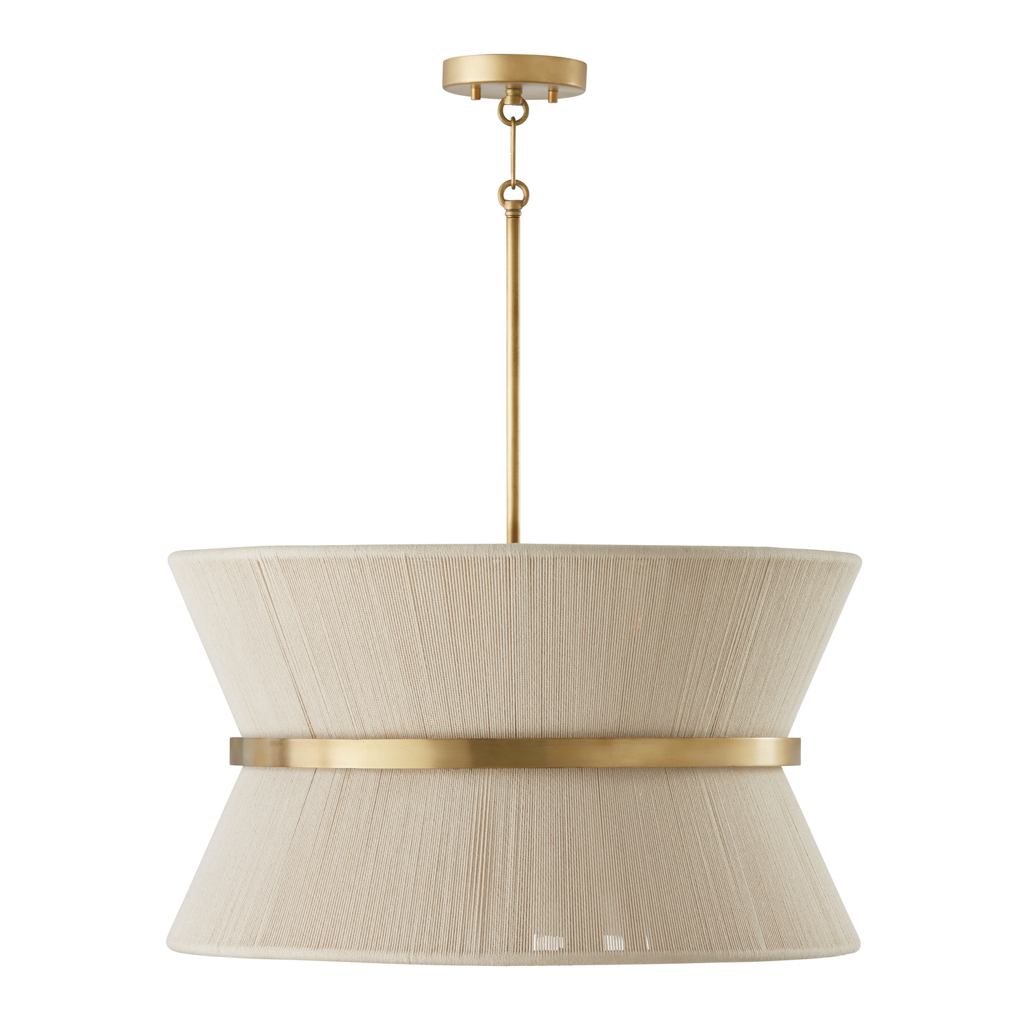 24" W x 14" H 8-Light Tapered String Pendant in Bleached Natural Rope and Patinaed Brass