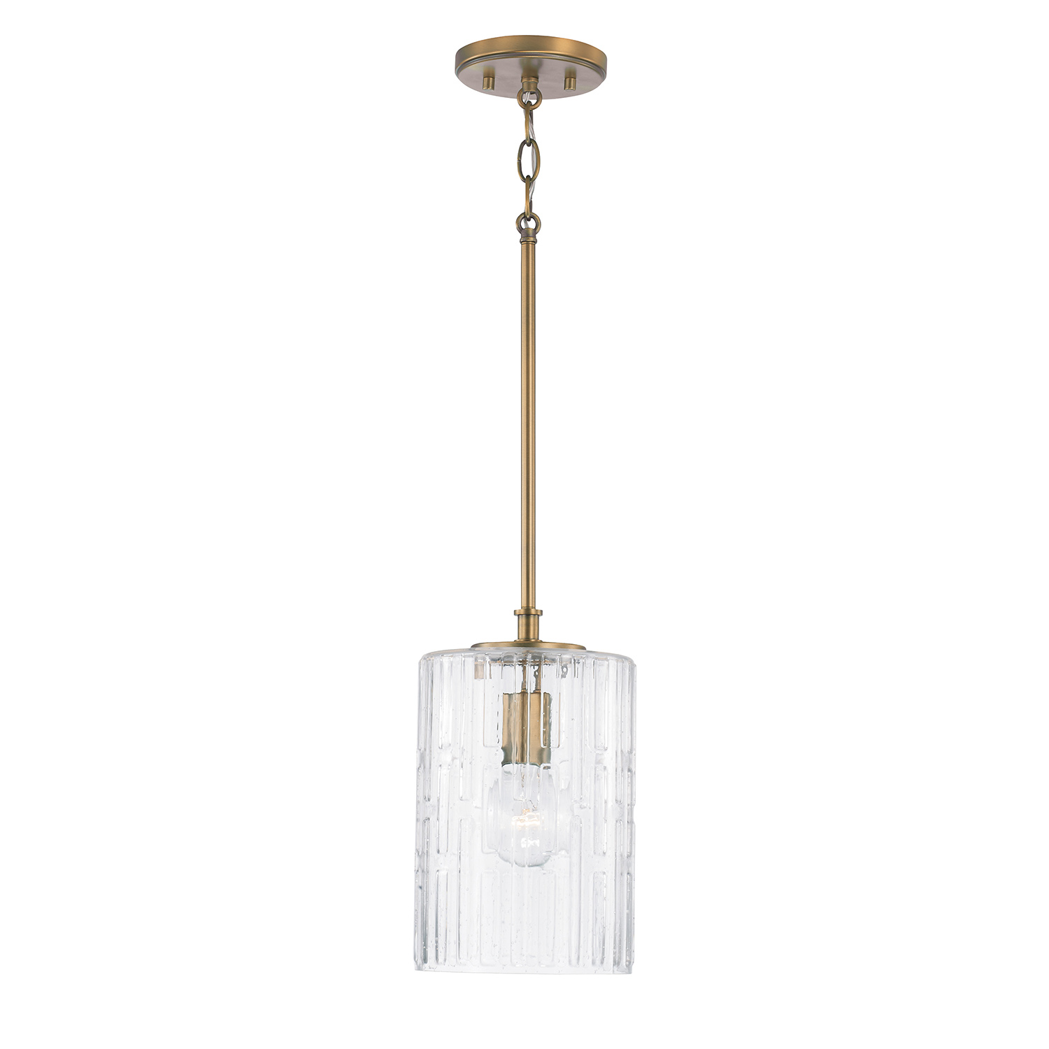 7" W x 11.5" H 1-Light Pendant in Aged Brass with Embossed Seeded Glass