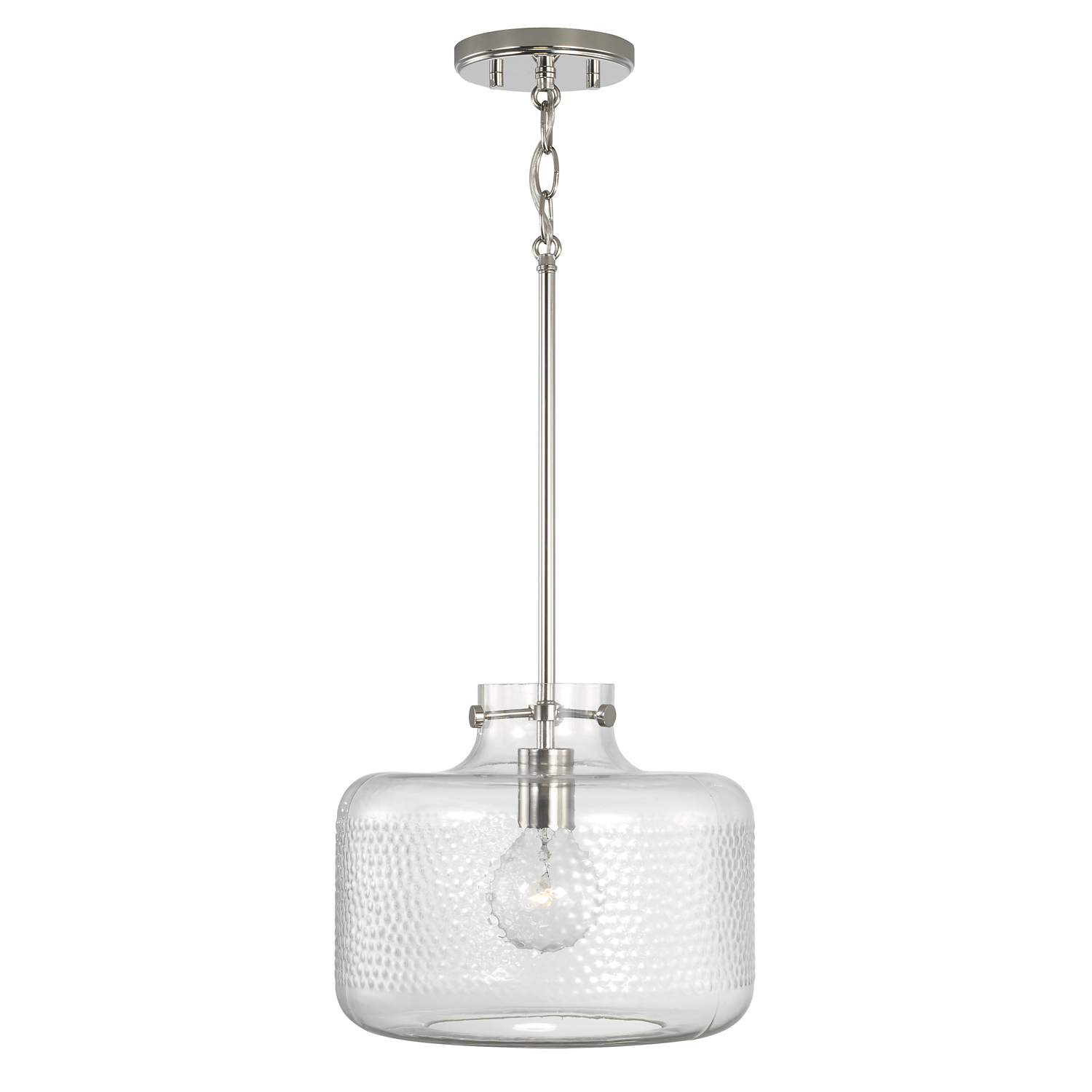 11.5" W x 10" H 1-Light Pendant in Polished Nickel with Clear Pebbled Glass