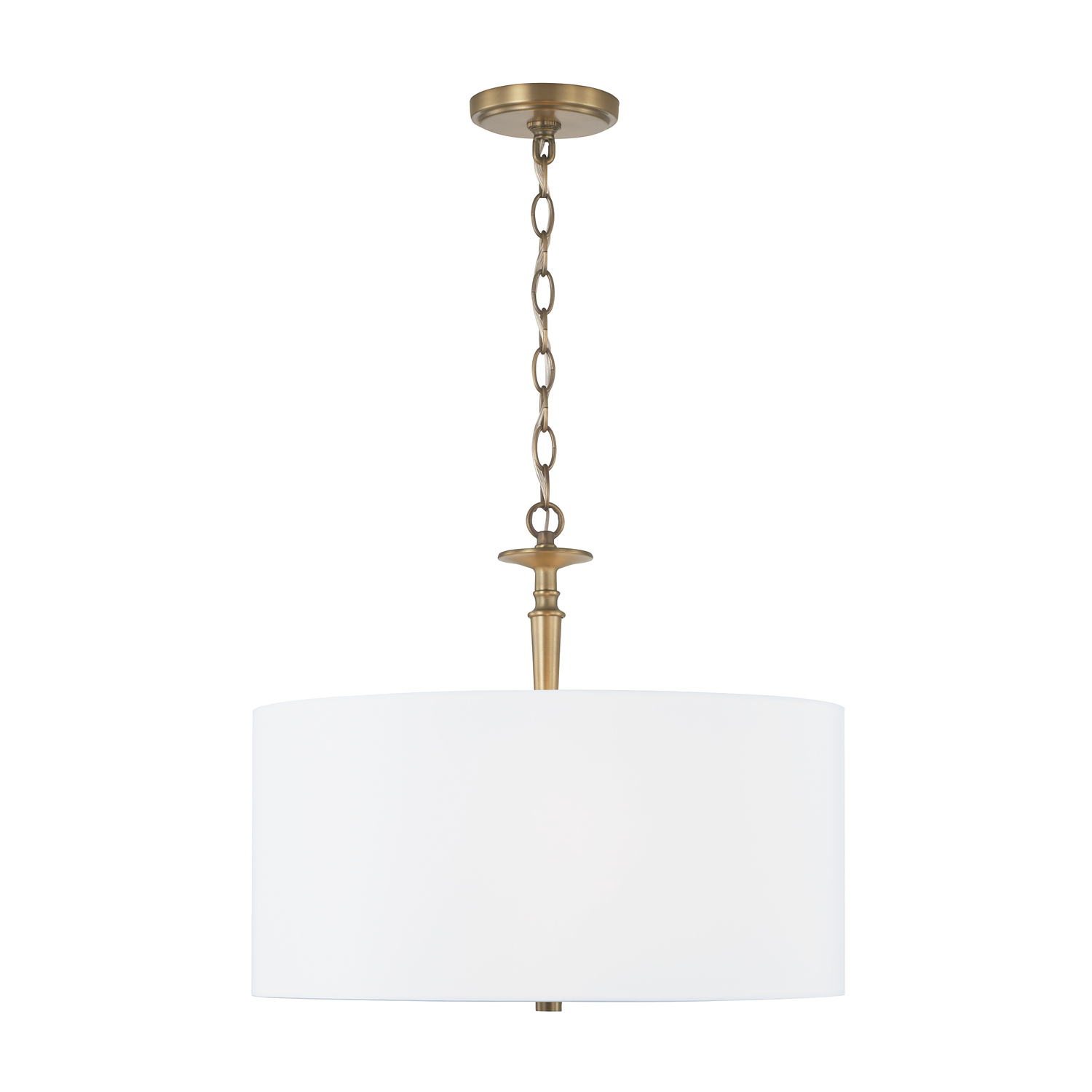 19" W x 16" H 3-Light Drum Pendant in Aged Brass with White Fabric Shade and White Glass DIffuser