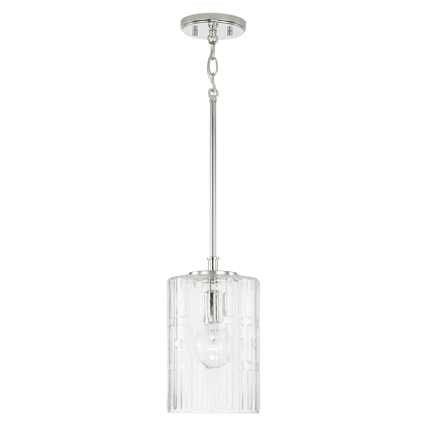 7" W x 11.5" H 1-Light Pendant in Polished Nickel with Embossed Seeded Glass