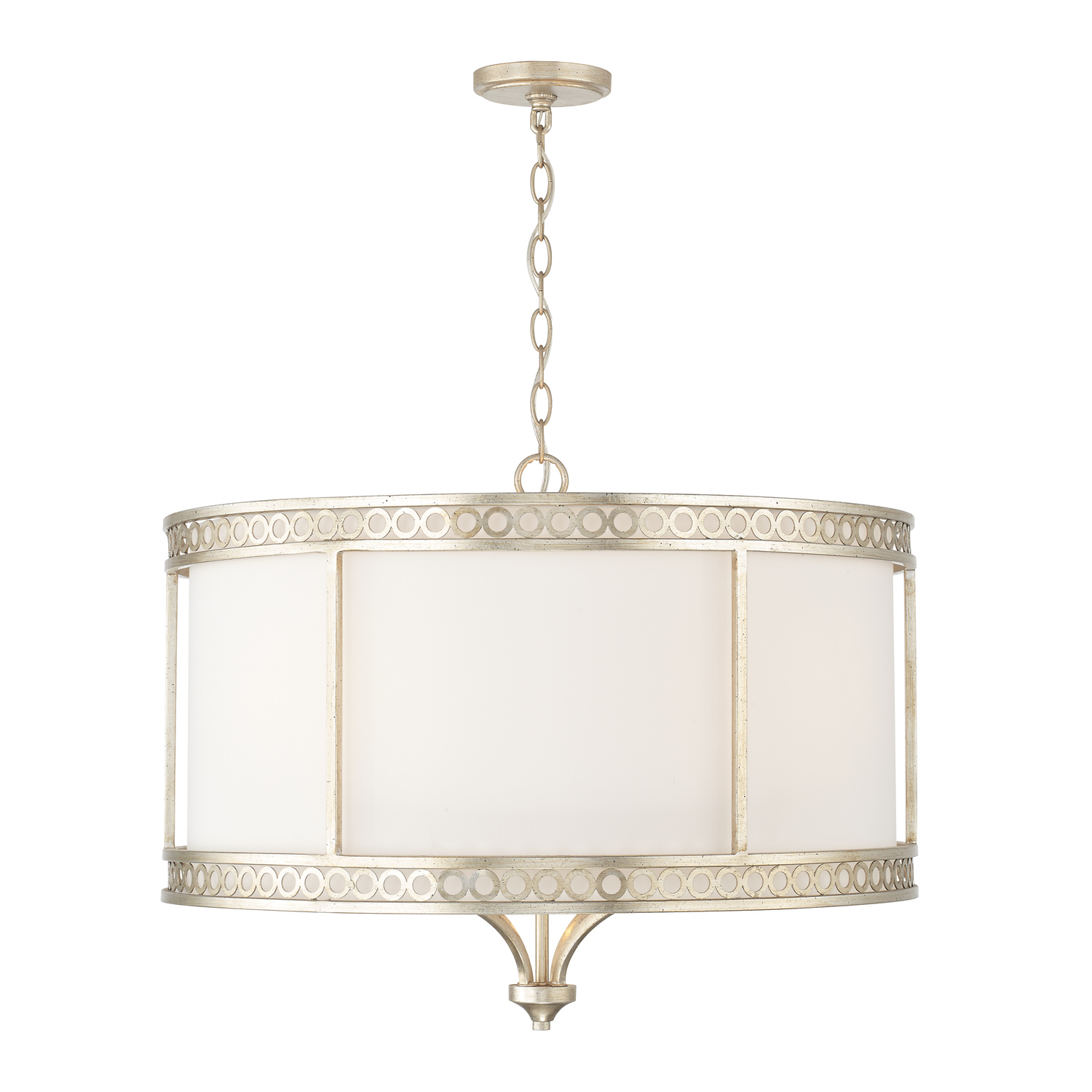 26" W x 20" H 4-Light Drum Pendant Chandelier in Winter Gold with White Fabric Shade