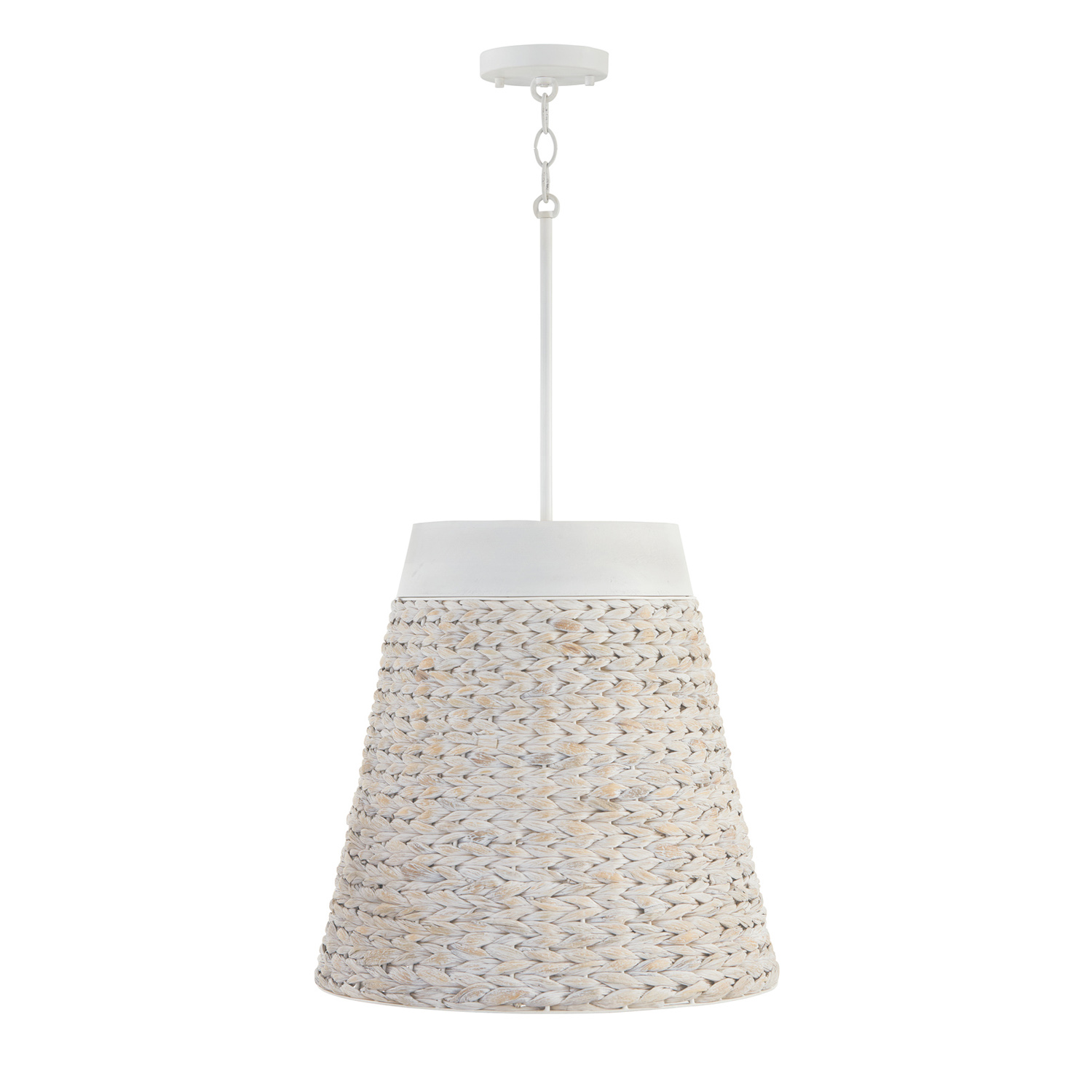 18" W x 18" H 4-Light Medium Pendant in White Chalk Wash made with Handcrafted Mango Wood and Water Hyacinth