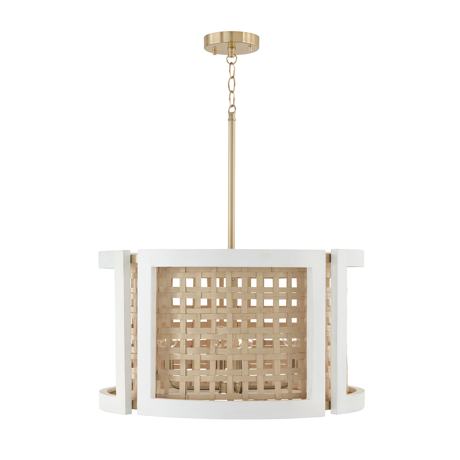 24" W x 14" H 4-Light Drum Pendant in Chalk Wash made with Handcrafted Mango Wood and Water Hyacinth