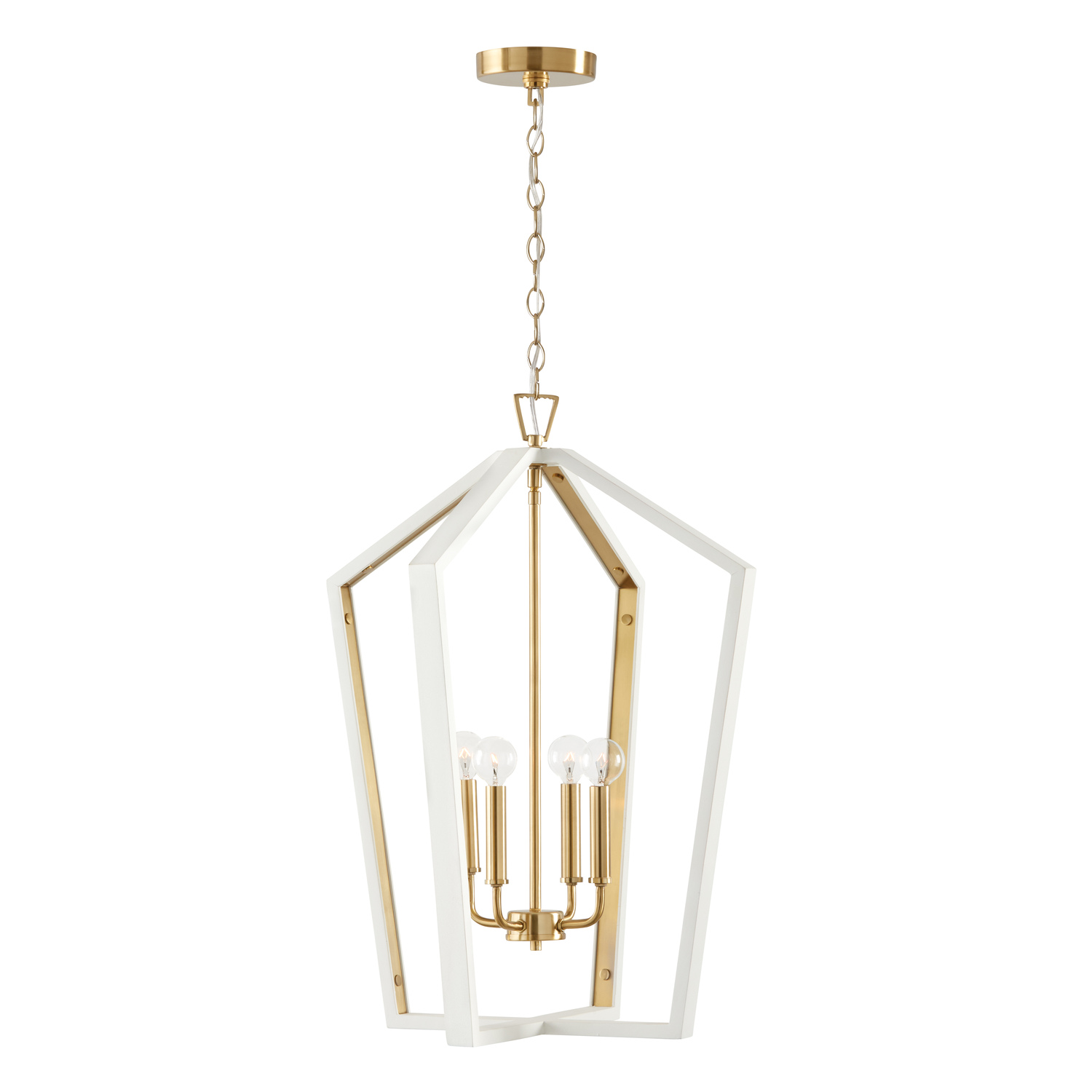 20" W x 27" H 4-Light Pendant in Flat White and Matte Brass made with Handcrafted Mango Wood
