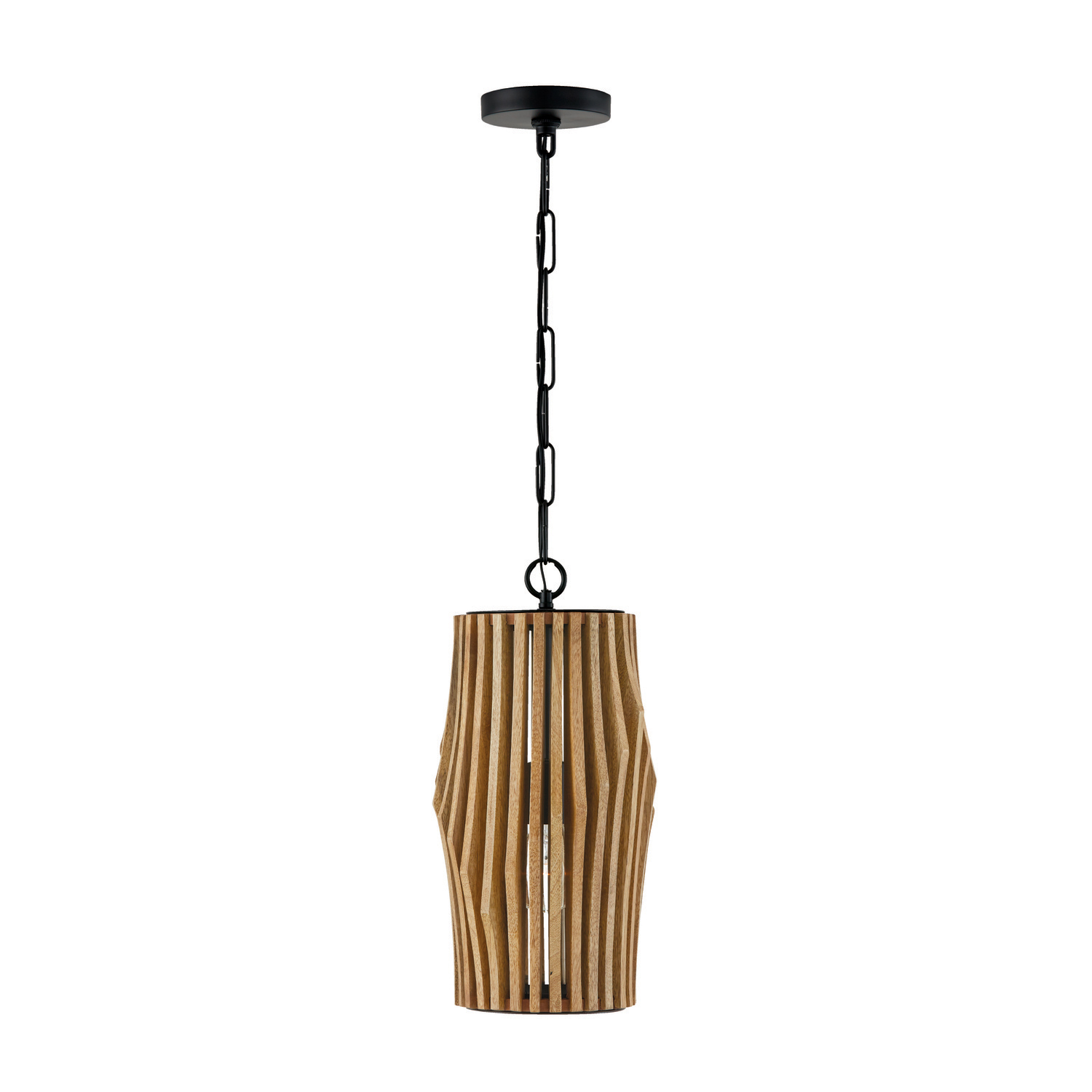 8.75"W x 17.25"H 1-Light Pendant Handcrafted of Light-Stained Wood and Matte Black Frame
