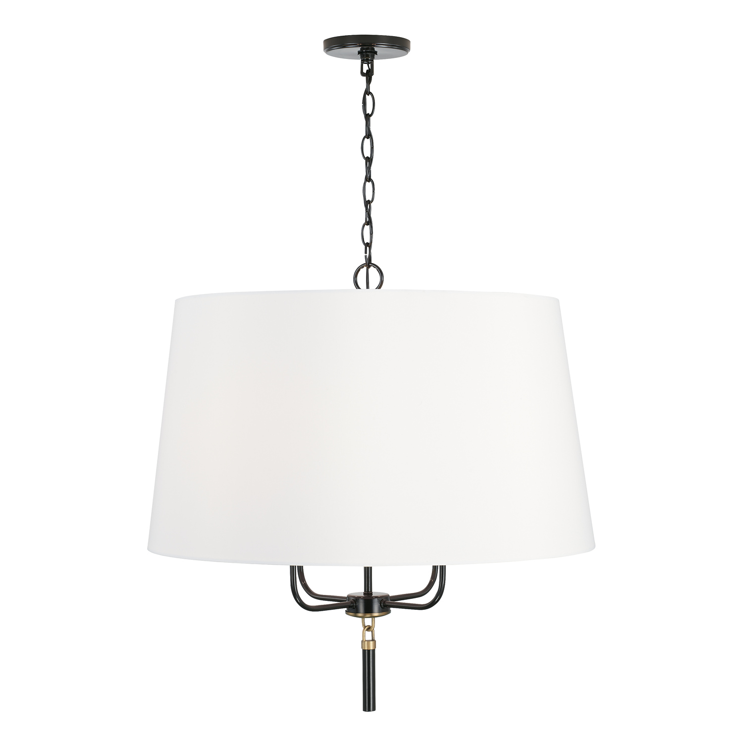 26" W x 25.5" H 4-Light Drum Pendant Chandelier in Glossy Black and Aged Brass with White Fabric Shade