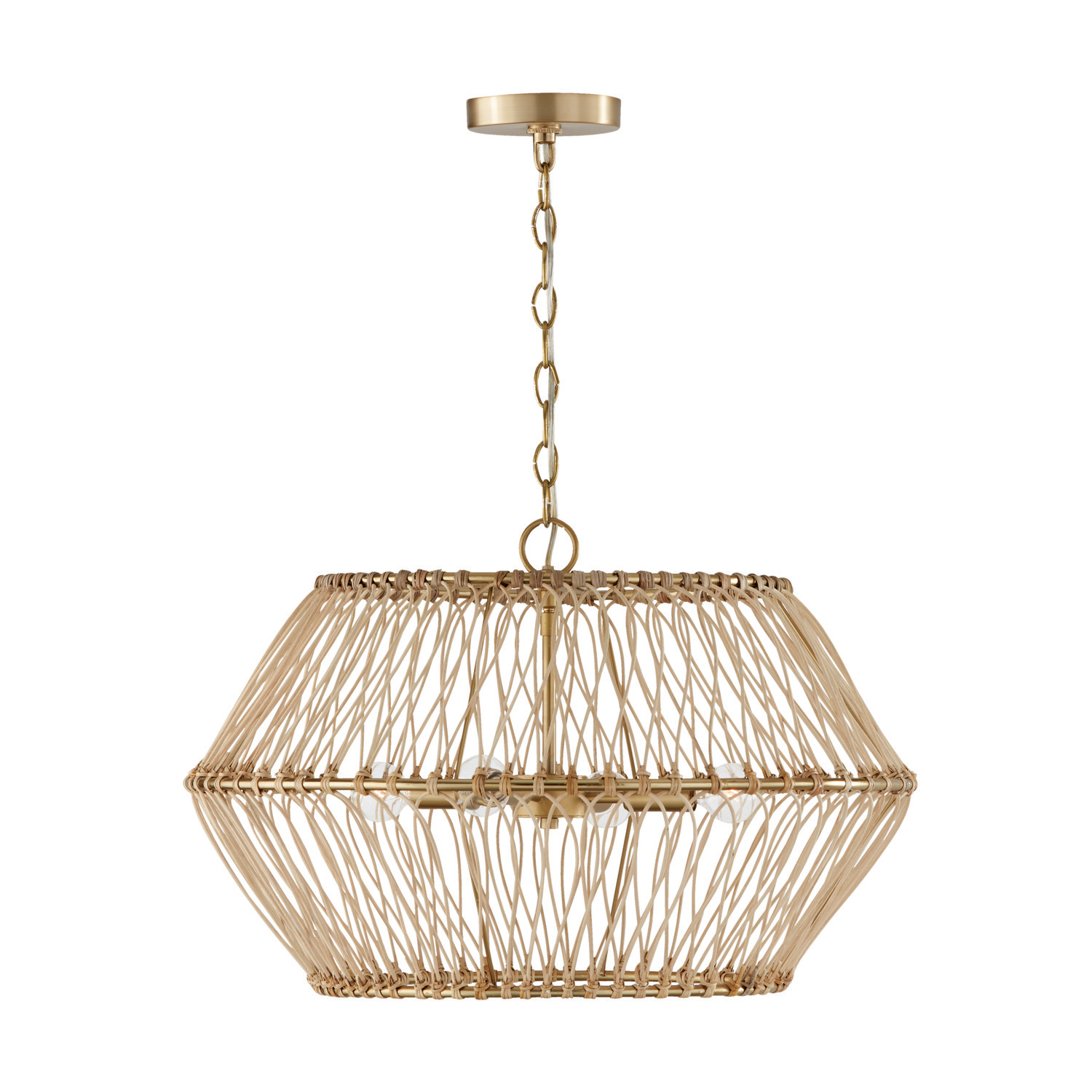 24.25"W x 15.25"H 4-Light Pendant in Matte Brass with Natural Rattan