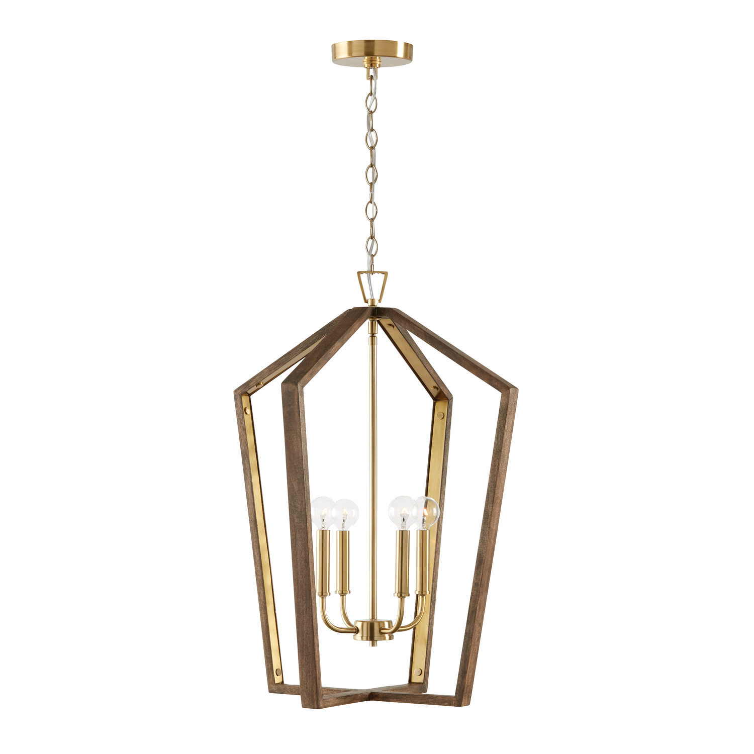 20" W x 27" H 4-Light Pendant in Nordic Wood and Matte Brass made with Handcrafted Mango Wood