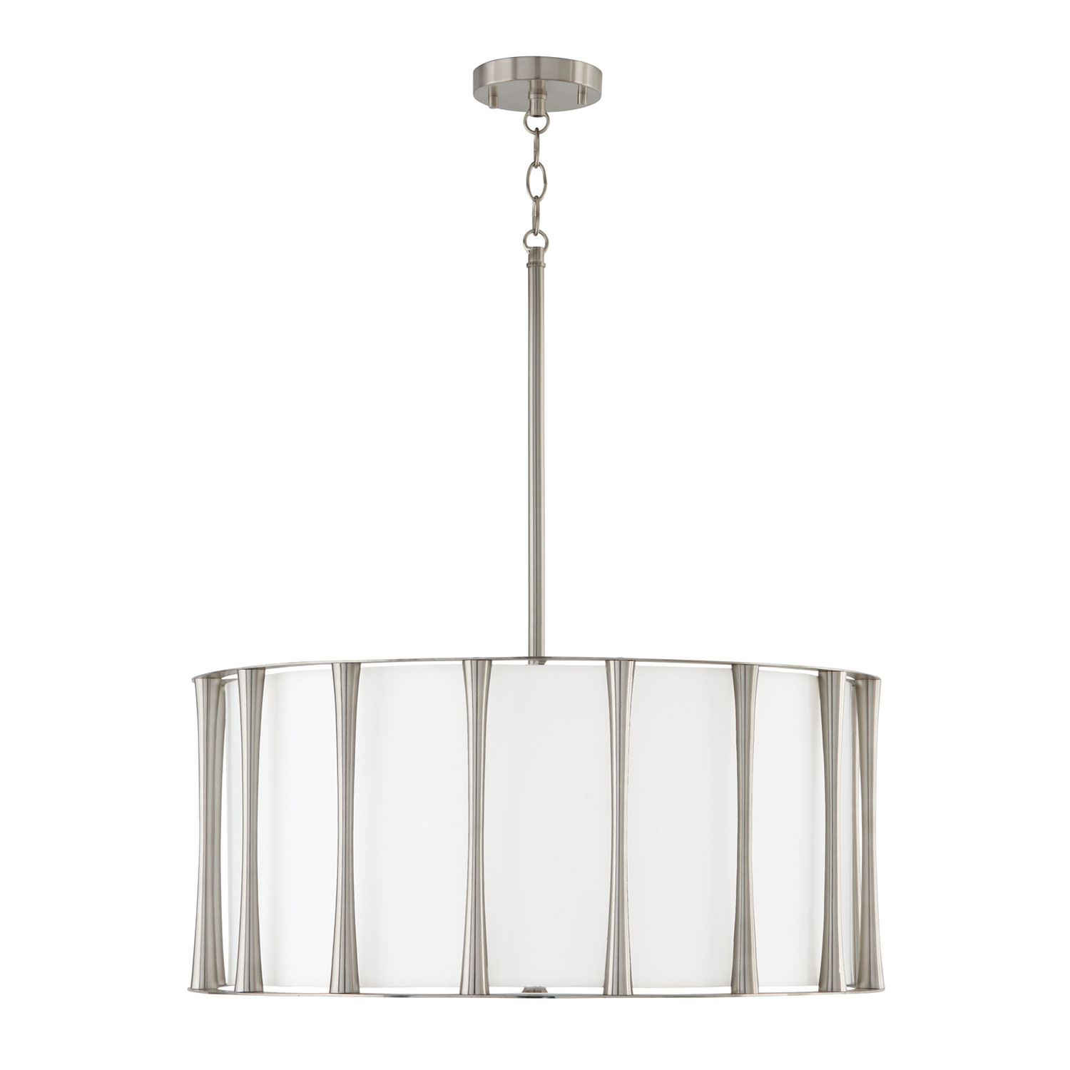 24.5" W x 11" H 4-Light Pendant in Brushed Nickel with White Fabric Shade with Frosted Acrylic Diffuser