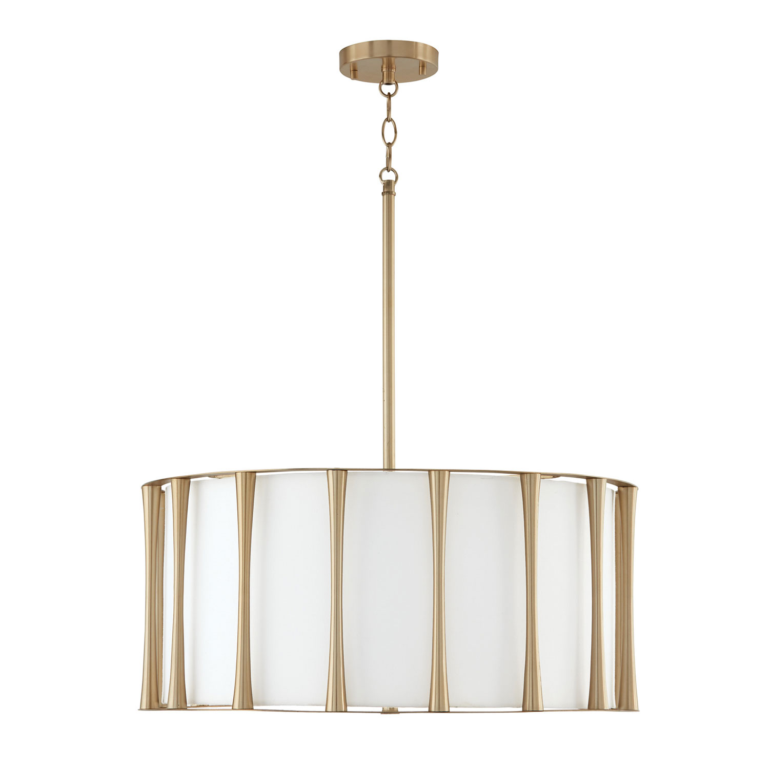 24.5" W x 11" H 4-Light Pendant in Matte Brass with White Fabric Shade with Frosted Acrylic Diffuser