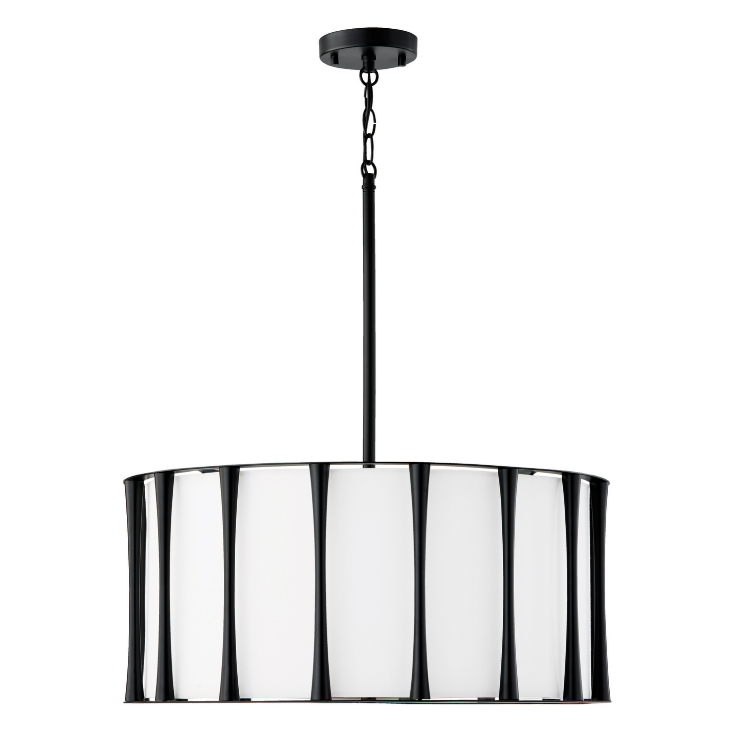 24.5"W x 11"H 4-Light Pendant in Matte Black with White Fabric Shade