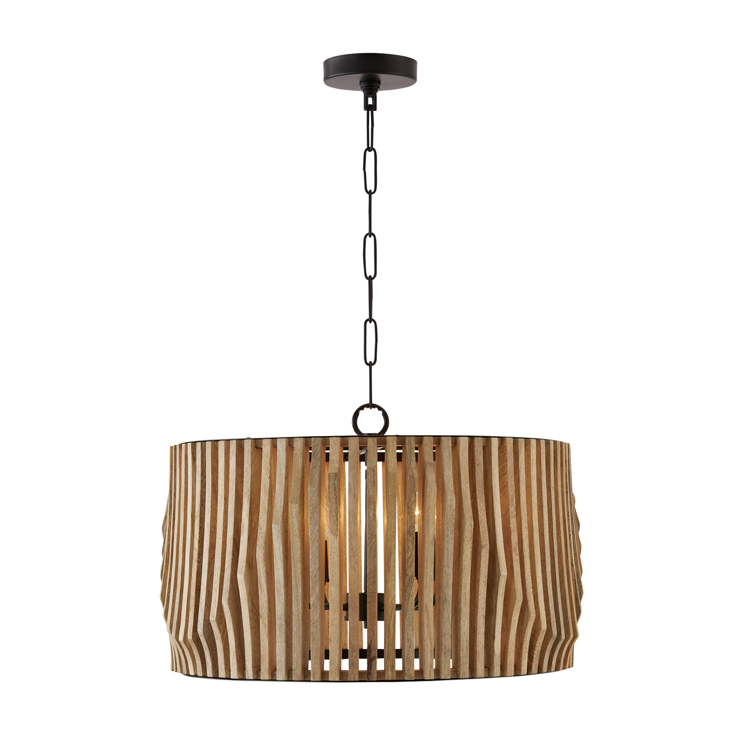24" W x 14" H 4-Light Pendant in Light Wood and Matte Black made with Handcrafted Mango Wood