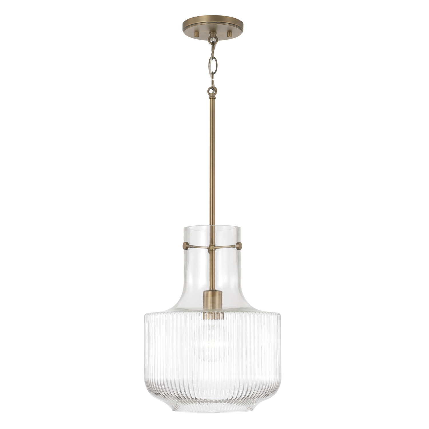 11" W x 15" H 1-Light Pendant in Aged Brass with Clear Fluted Glass