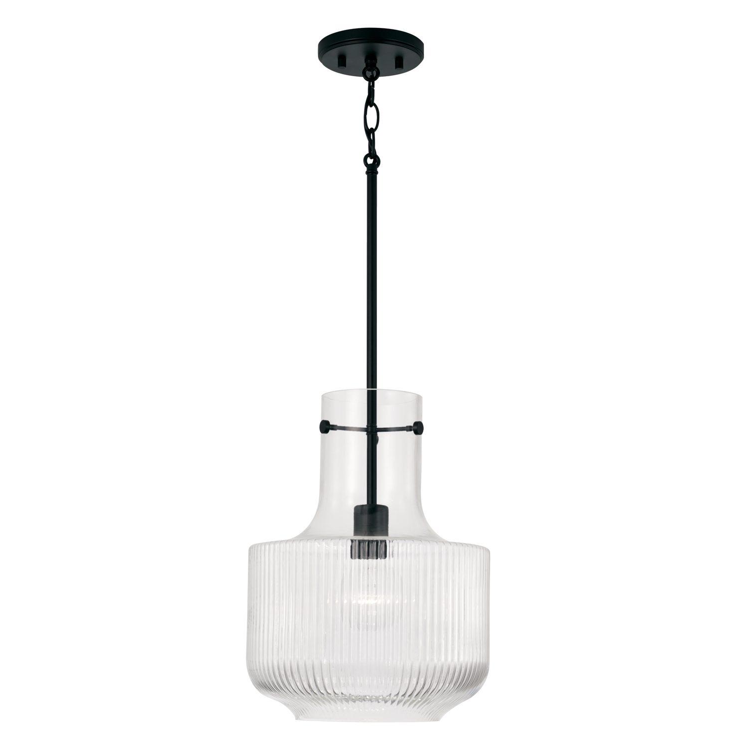 11" W x 15" H 1-Light Pendant in Matte Black with Clear Fluted Glass