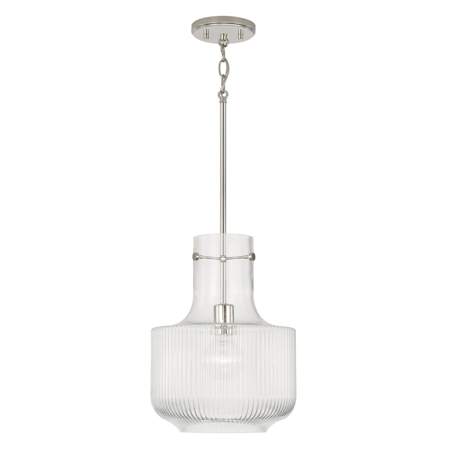 11" W x 15" H 1-Light Pendant in Polished Nickel with Clear Fluted Glass