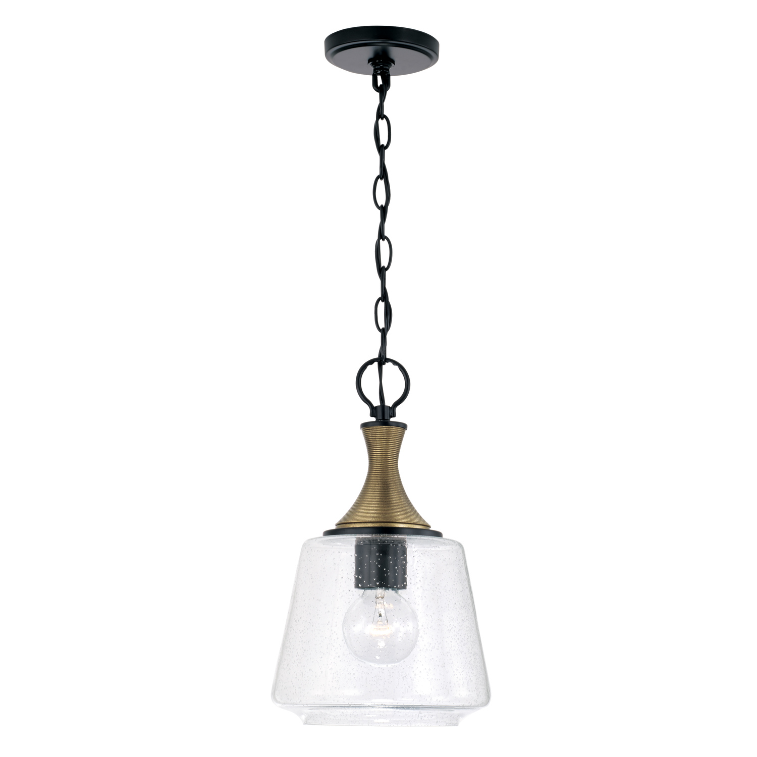 7" W x 14" H 1-Light Pendant in Matte Black with Diamond Embossed Glass and Black Braided Cord