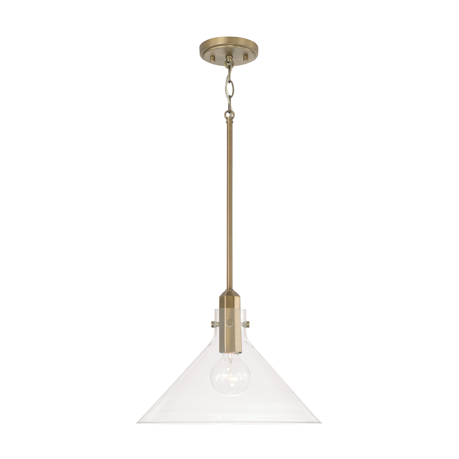 14" W x 10" H 1-Light Pendant in Aged Brass with Clear Glass