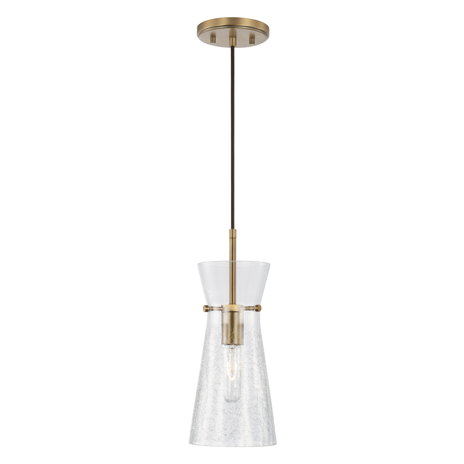 6" W x 14.5" H 1-Light Pendant in Aged Brass with Clear Half-Crackle Tapered Glass