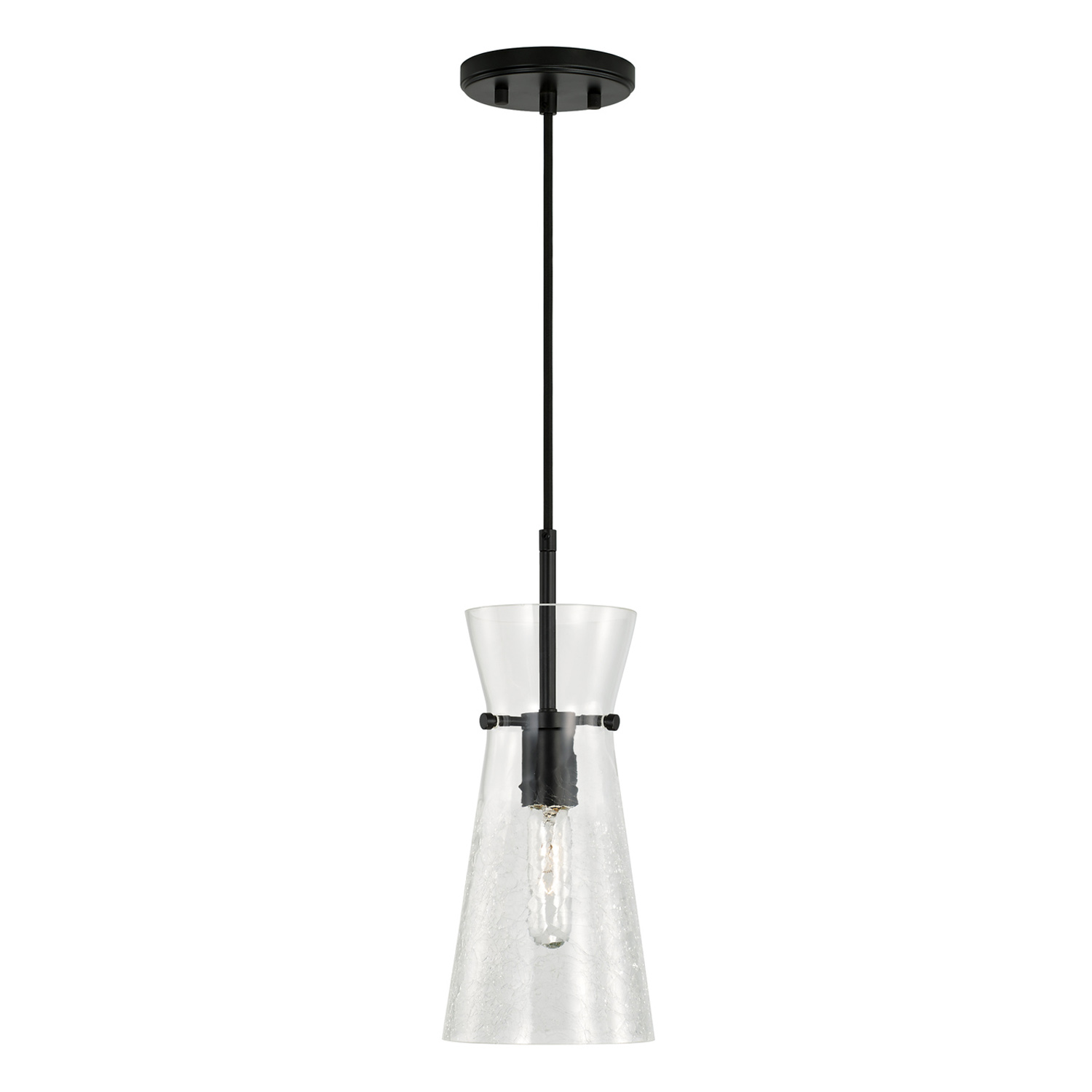 6" W x 14.5" H 1-Light Pendant in Matte Black with Clear Half-Crackle Tapered Glass