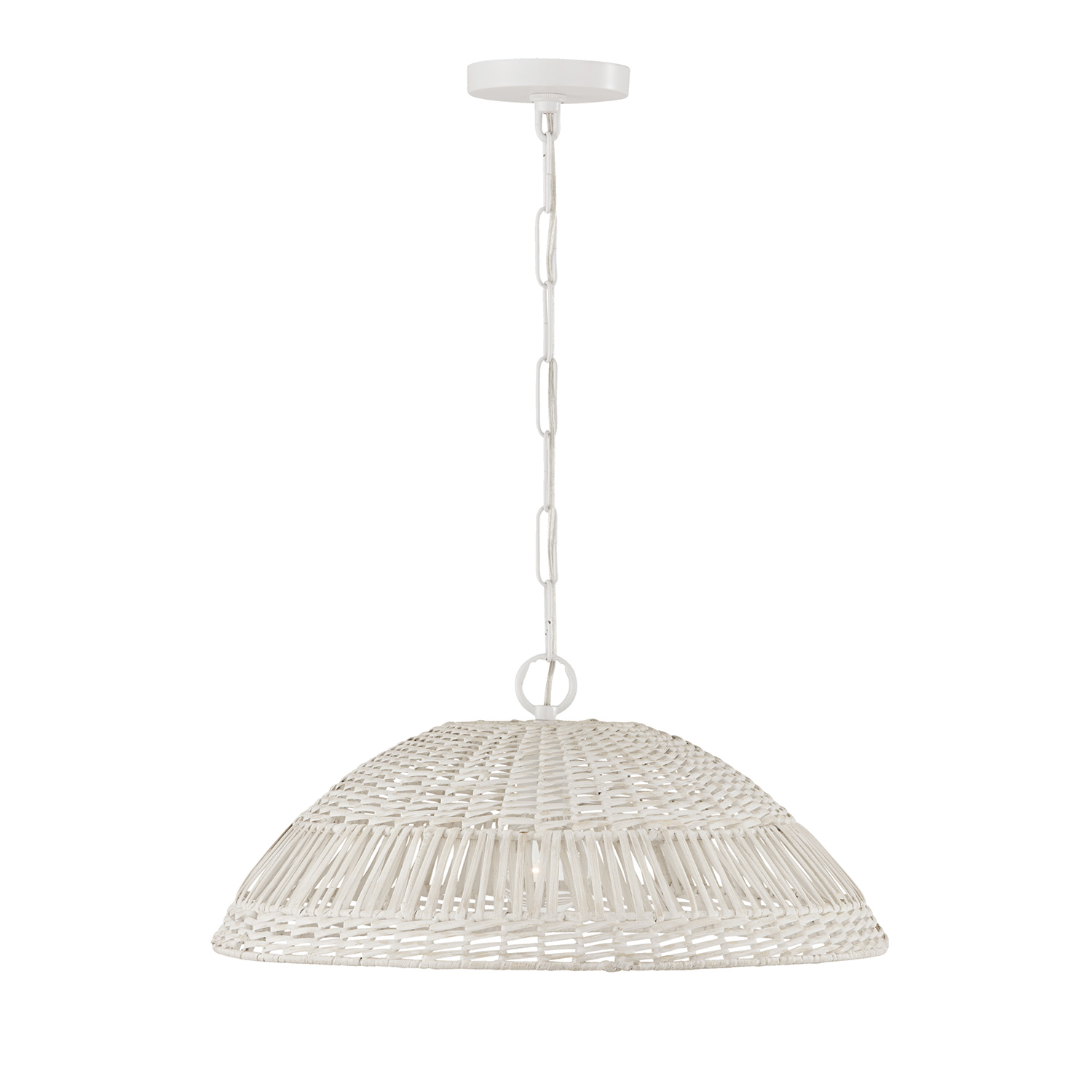 21"W x 9.25"H 1-Light Pendant in Chalk White with Hand-Woven Painted Rattan Basket