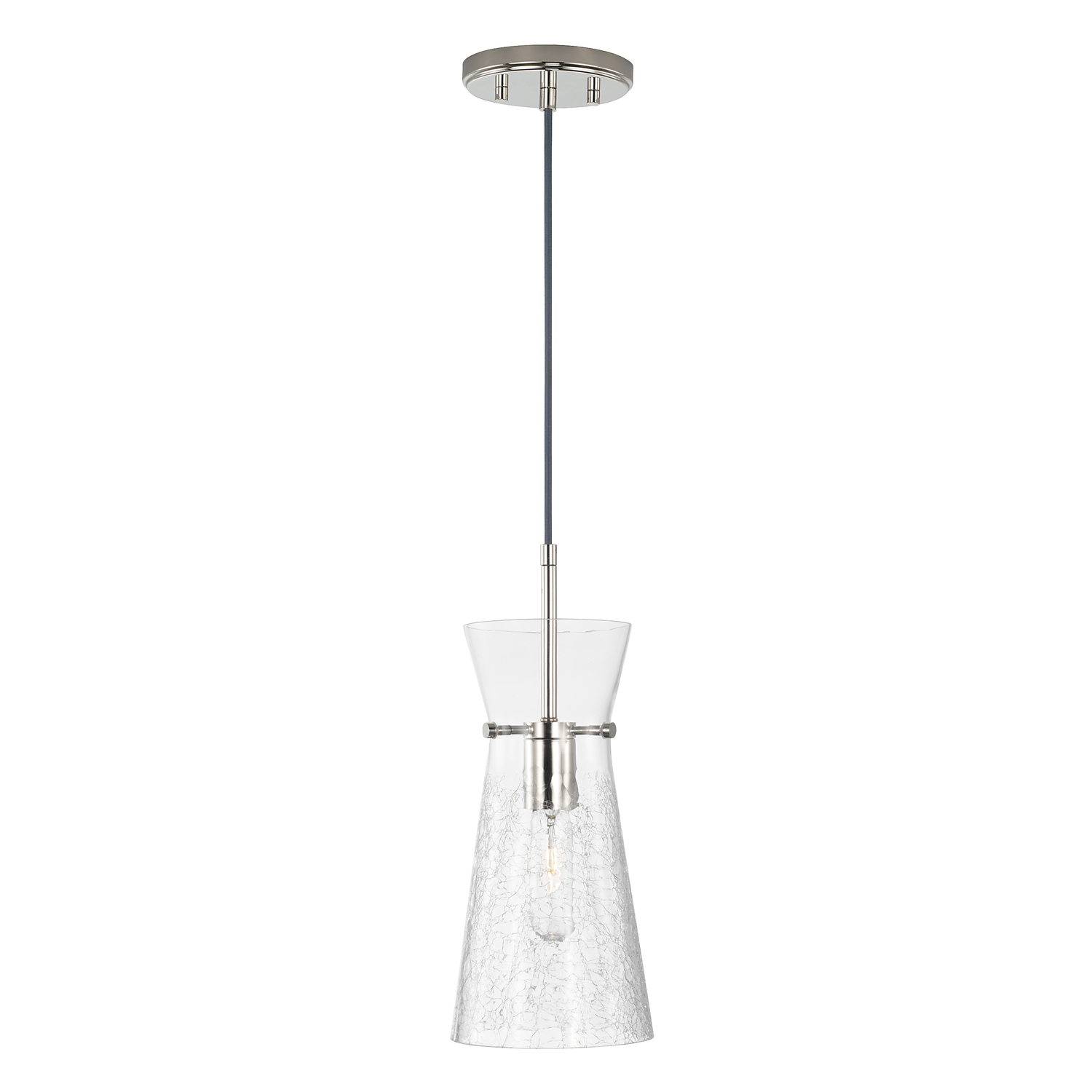 6" W x 14.5" H 1-Light Pendant in Polished Nickel with Clear Half-Crackle Tapered Glass