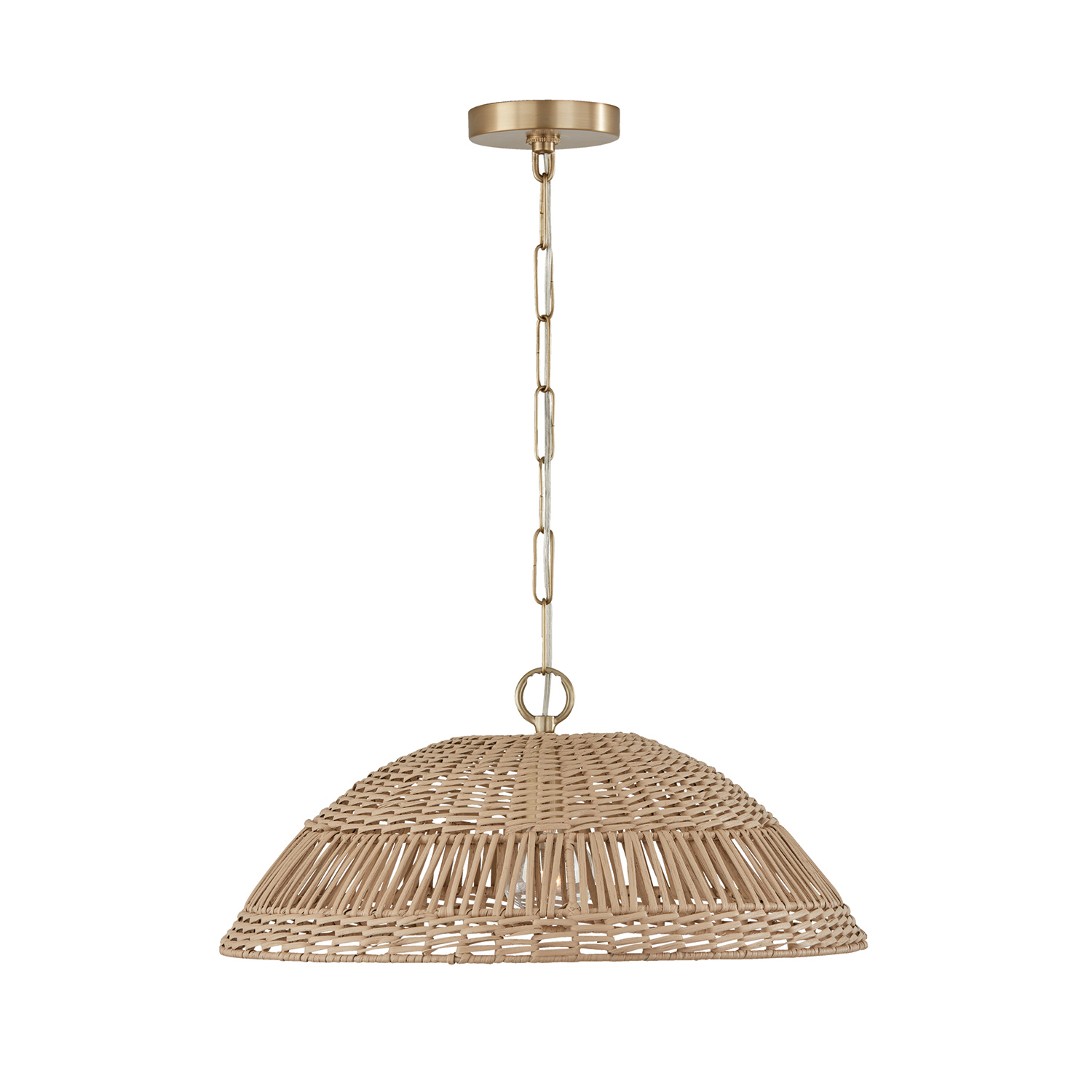 21"W x 9.25"H 1-Light Pendant in Matte Brass with Hand-Woven Painted Rattan Basket