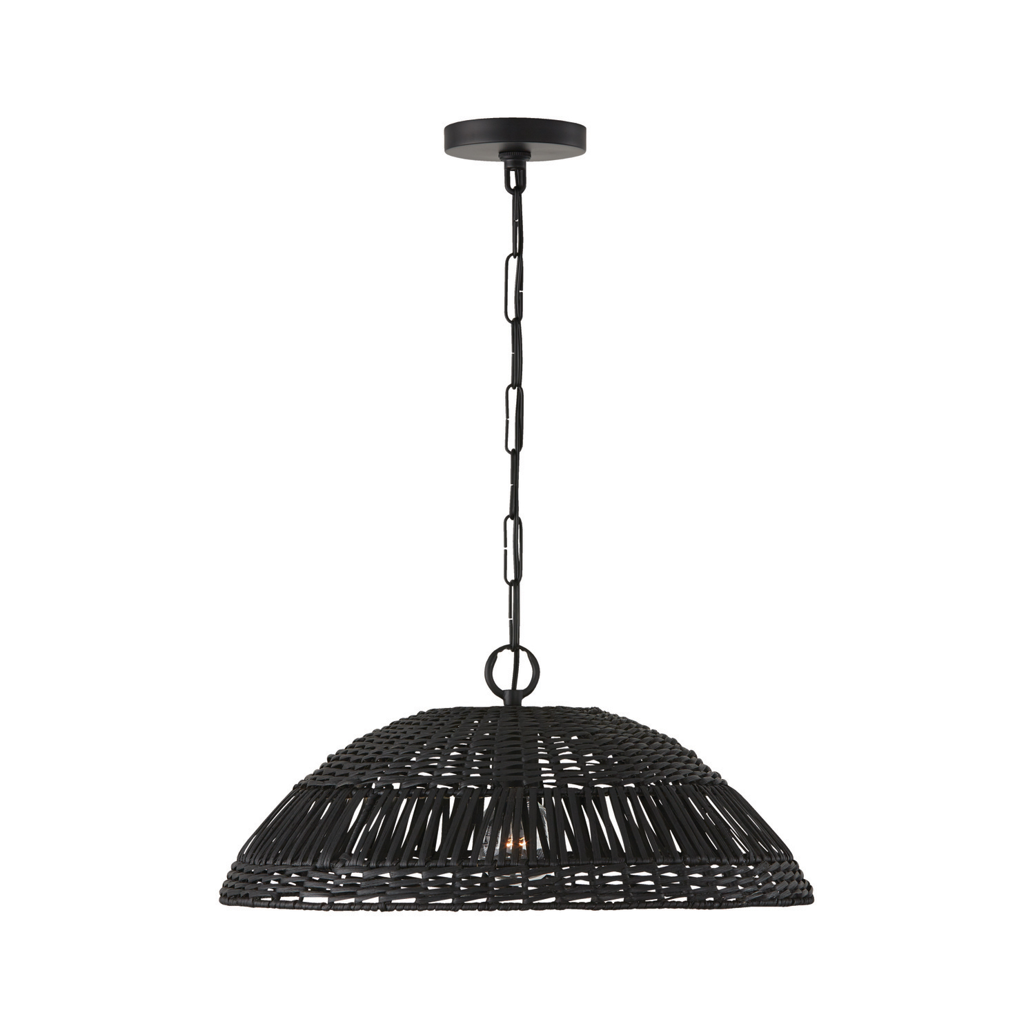 21"W x 9.25"H 1-Light Pendant in Matte Black with Hand-Woven Painted Rattan Basket