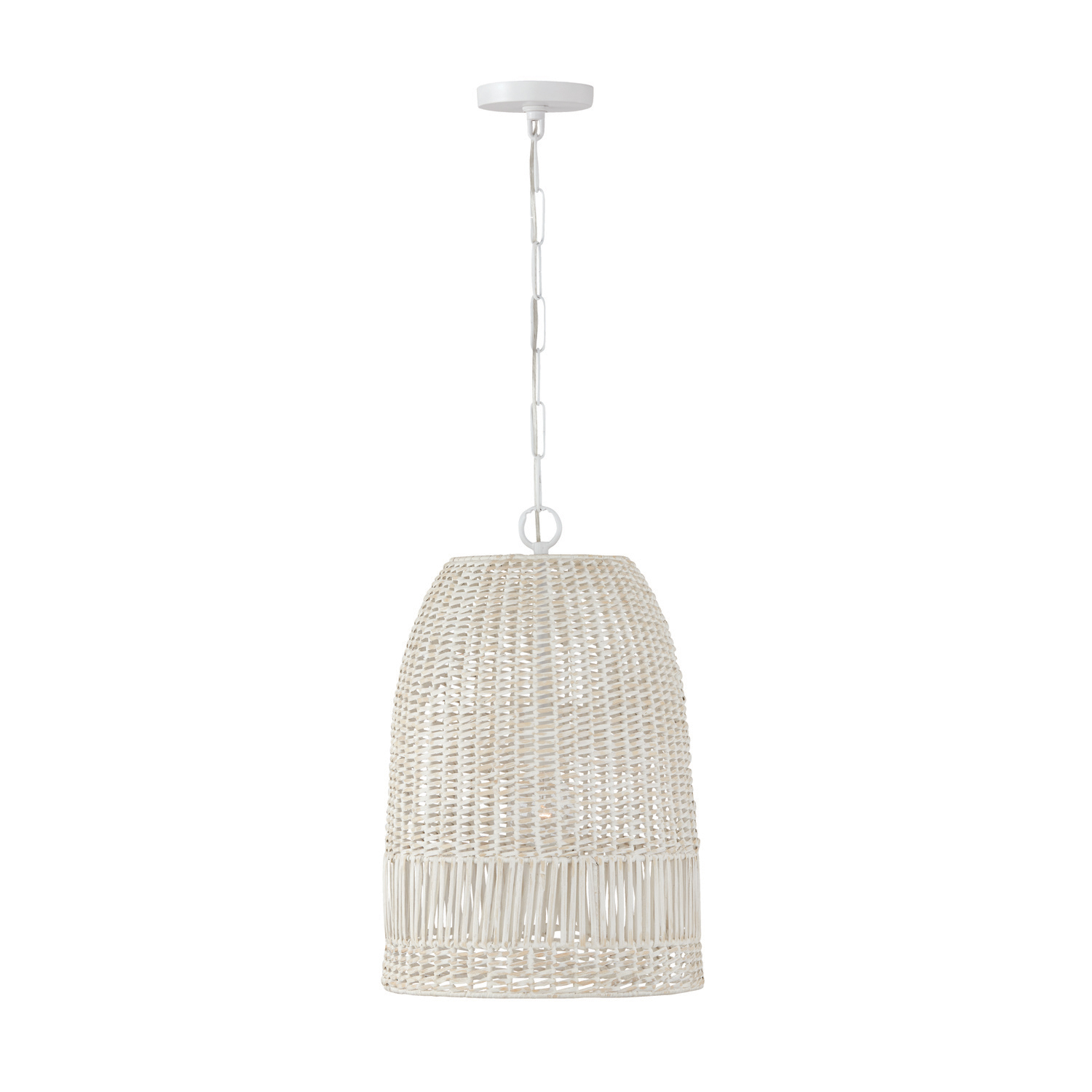 13.75"W x 21"H 1-Light Pendant in Chalk White with Hand-Woven Painted Rattan Basket