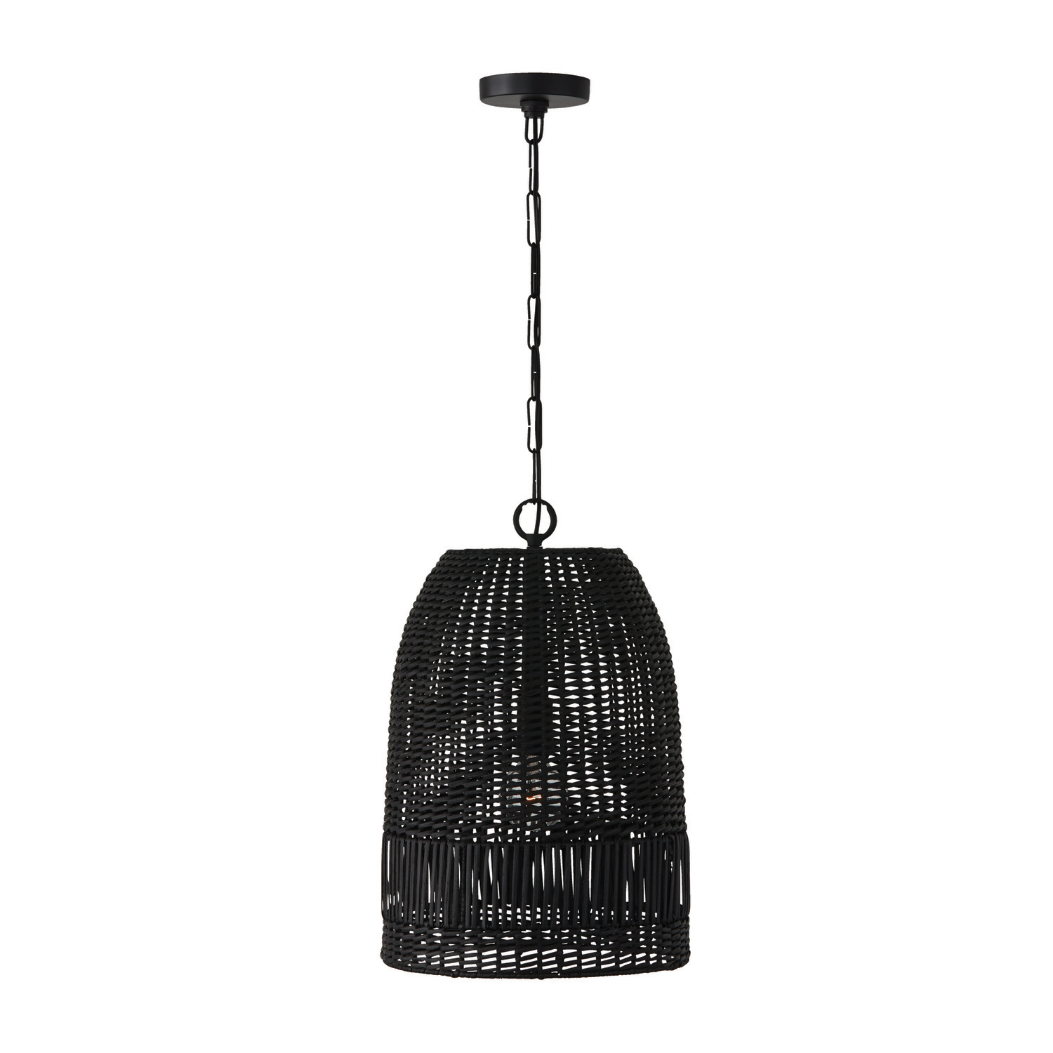 13.75"W x 21"H 1-Light Pendant in Matte Black with Hand-Woven Painted Rattan Basket