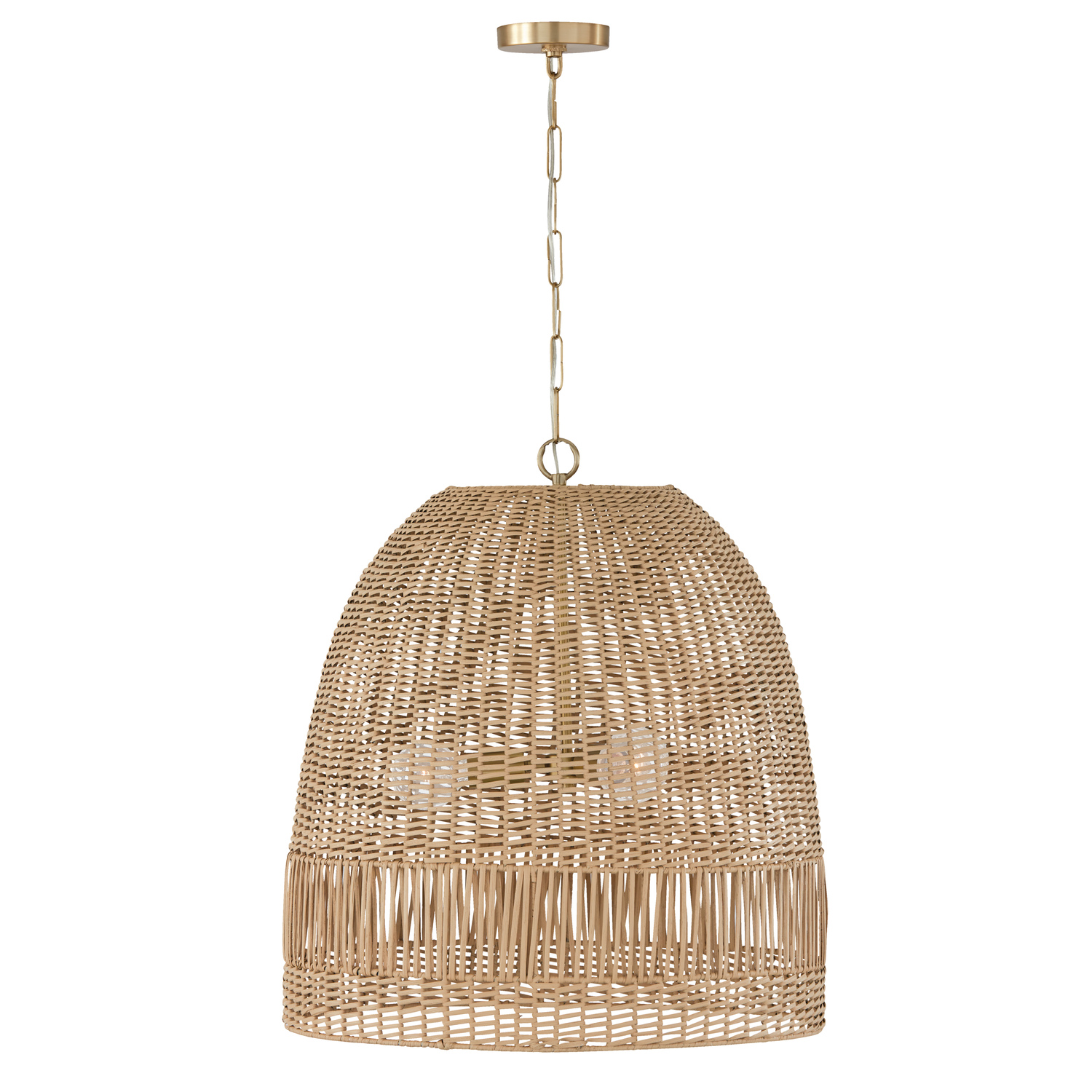 24"W x 26.75"H 3-Light Pendant in Matte Brass with Hand-woven Rattan