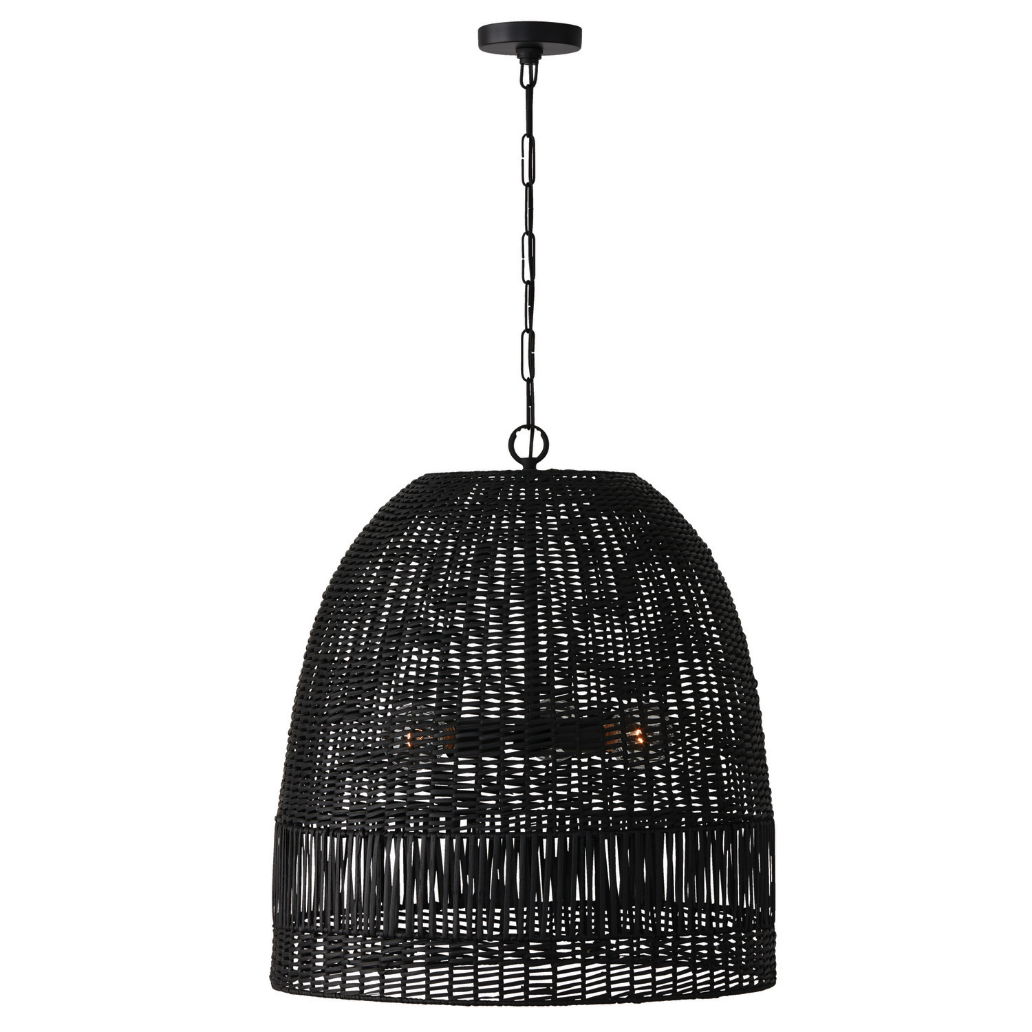 24"W x 26.75"H 3-Light Pendant in Matte Black with Hand-Woven Painted Rattan Basket