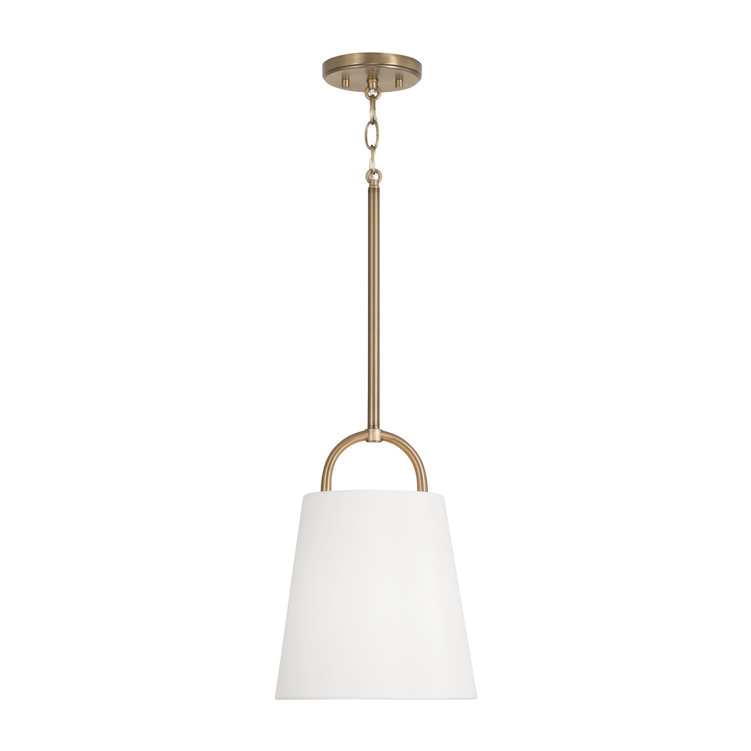 10"W x 13.75"H 1-Light Pendant in Aged Brass with White Fabric Shade