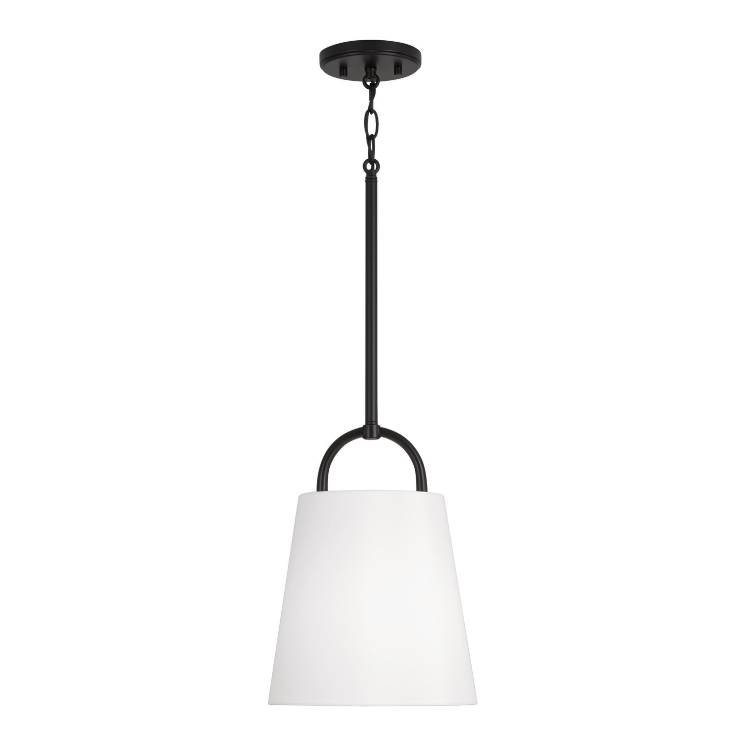 10"W x 13.75"H 1-Light Pendant in Matte Black with White Fabric Shade