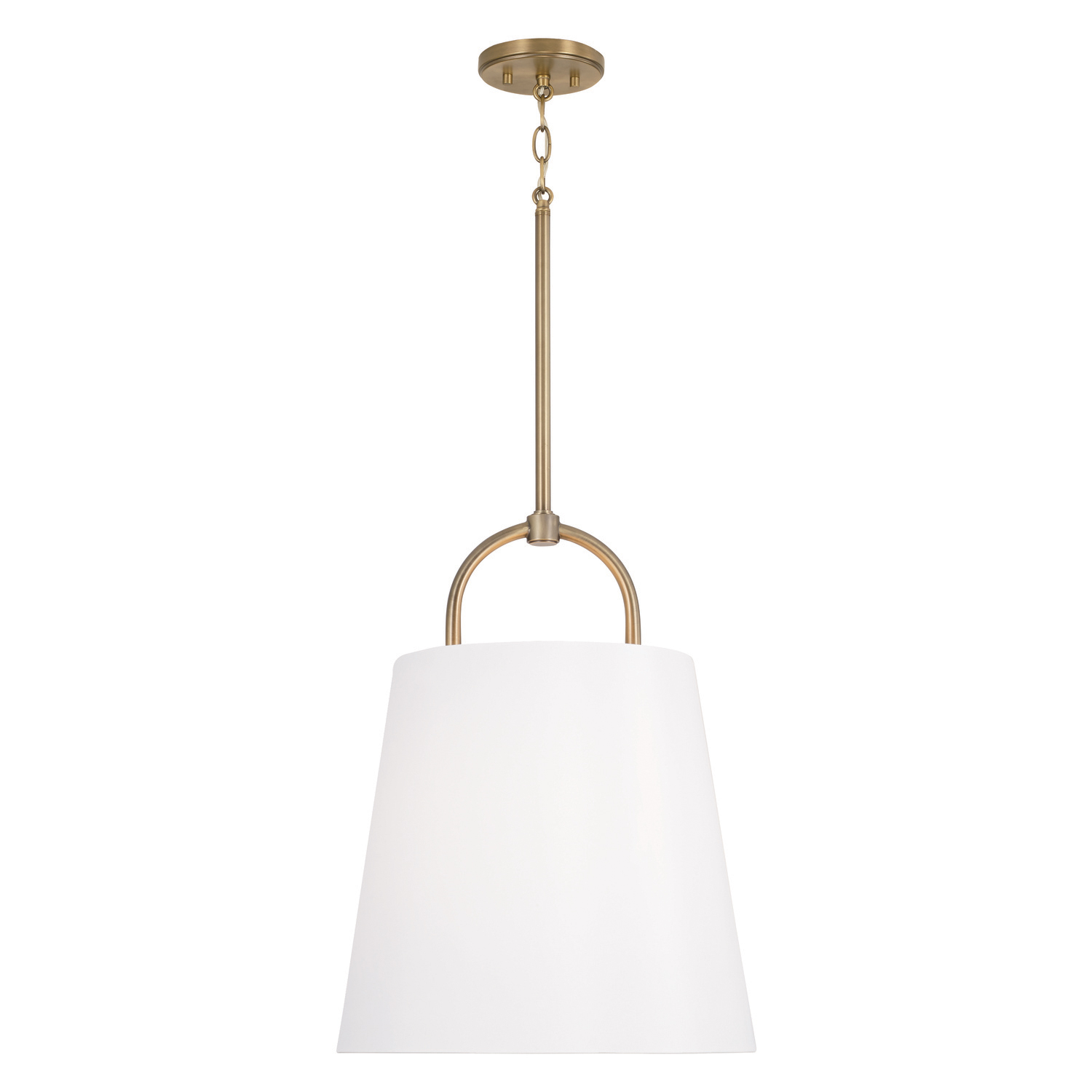 16"W x 21"H 1-Light Pendant in Aged Brass with White Fabric Shade