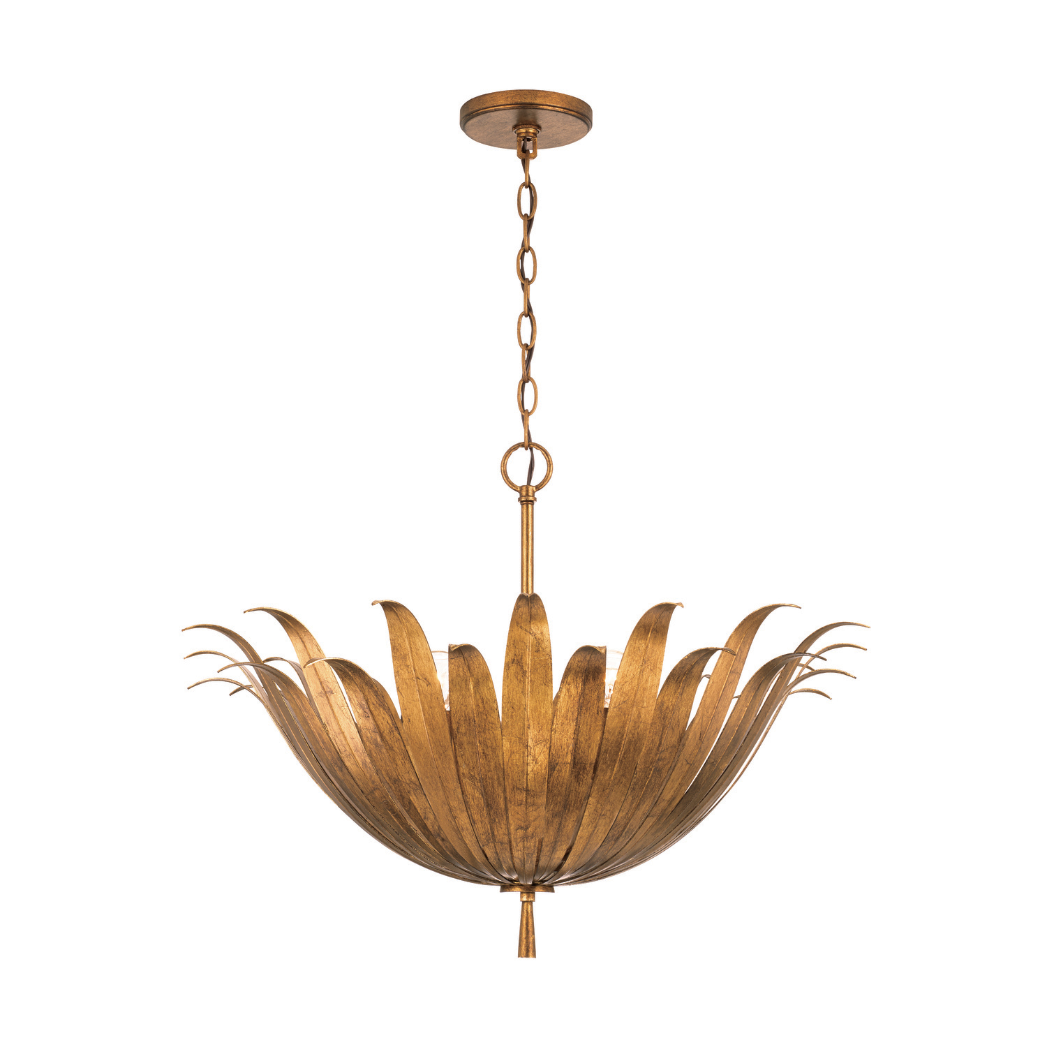 24"W x 18.75"H 4-Light Botanical Pendant in Antique Gold