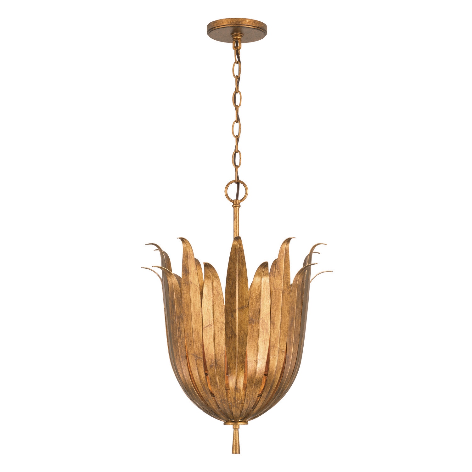16"W x 22"H 4-Light Botanical Tall Foyer Pendant in Antique Gold