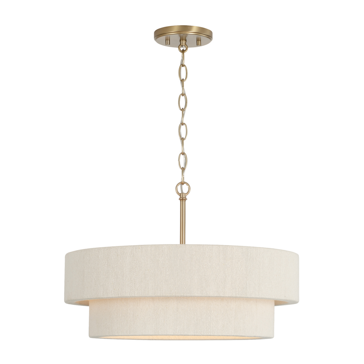 20"W x 13"H 4-Light Dual Mount Pendant or Semi-Flush in Matte Brass with Bleached Natural Rope