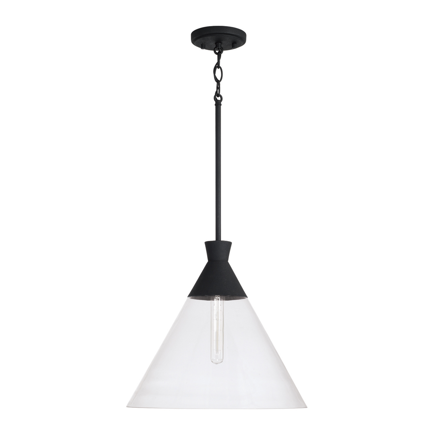 15"W x 14"H 1-Light Pendant in Textured Black with Clear Glass