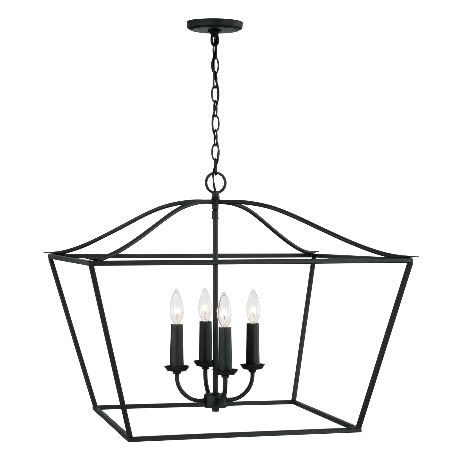 38.50"W x 22"H 4-Light Foyer Pendant Lantern in Black Iron