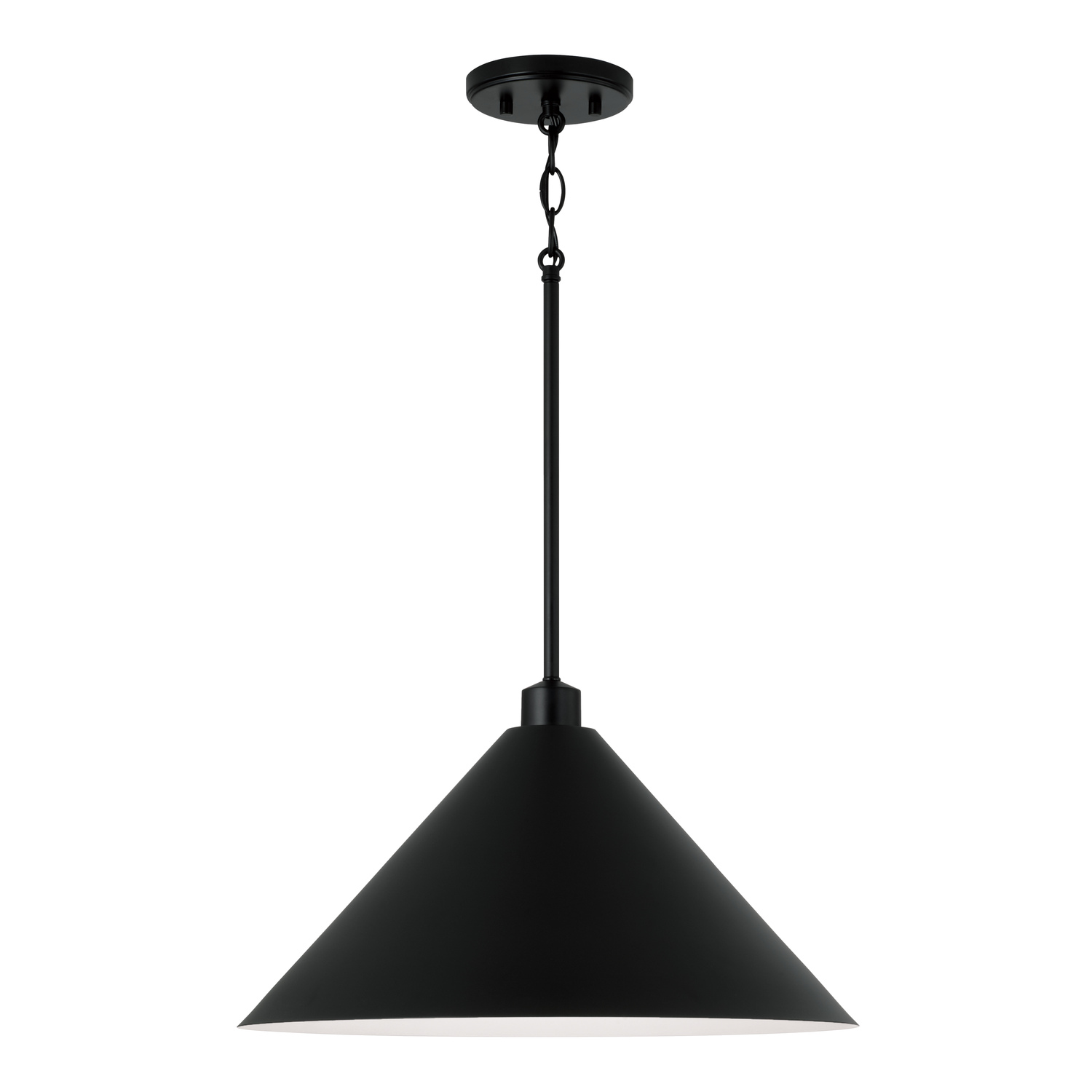 18"W x 10.25"H 1-Light Metal Cone Pendant in Matte Black with White Interior
