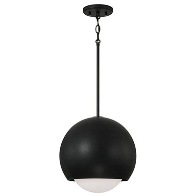12.50"W x 12.50"H 1-Light Circular Globe Pendant in Black Iron with Soft White Glass