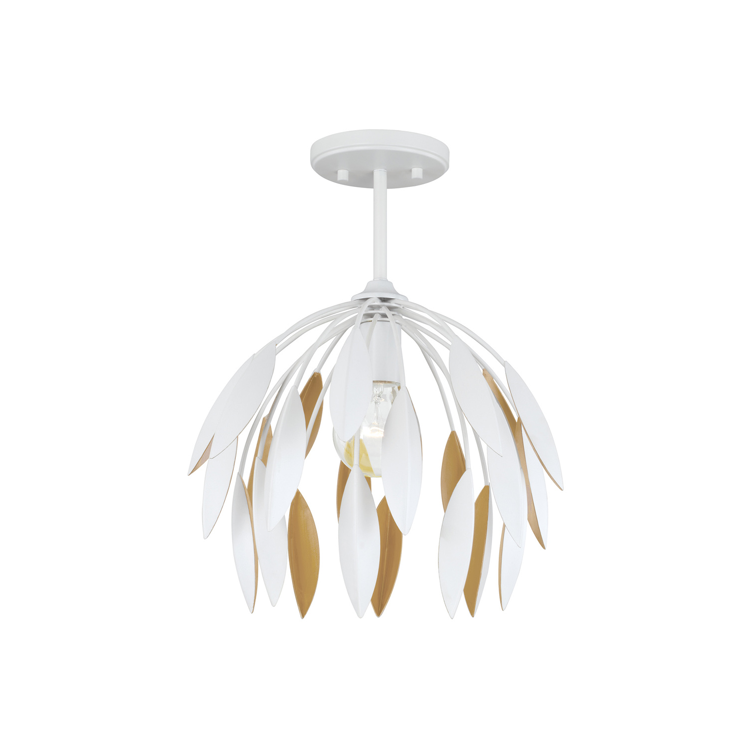 14"W x 12.25"H 1-Light Botanical Semi-Flush Pendant in Matte White and Buffed Gold