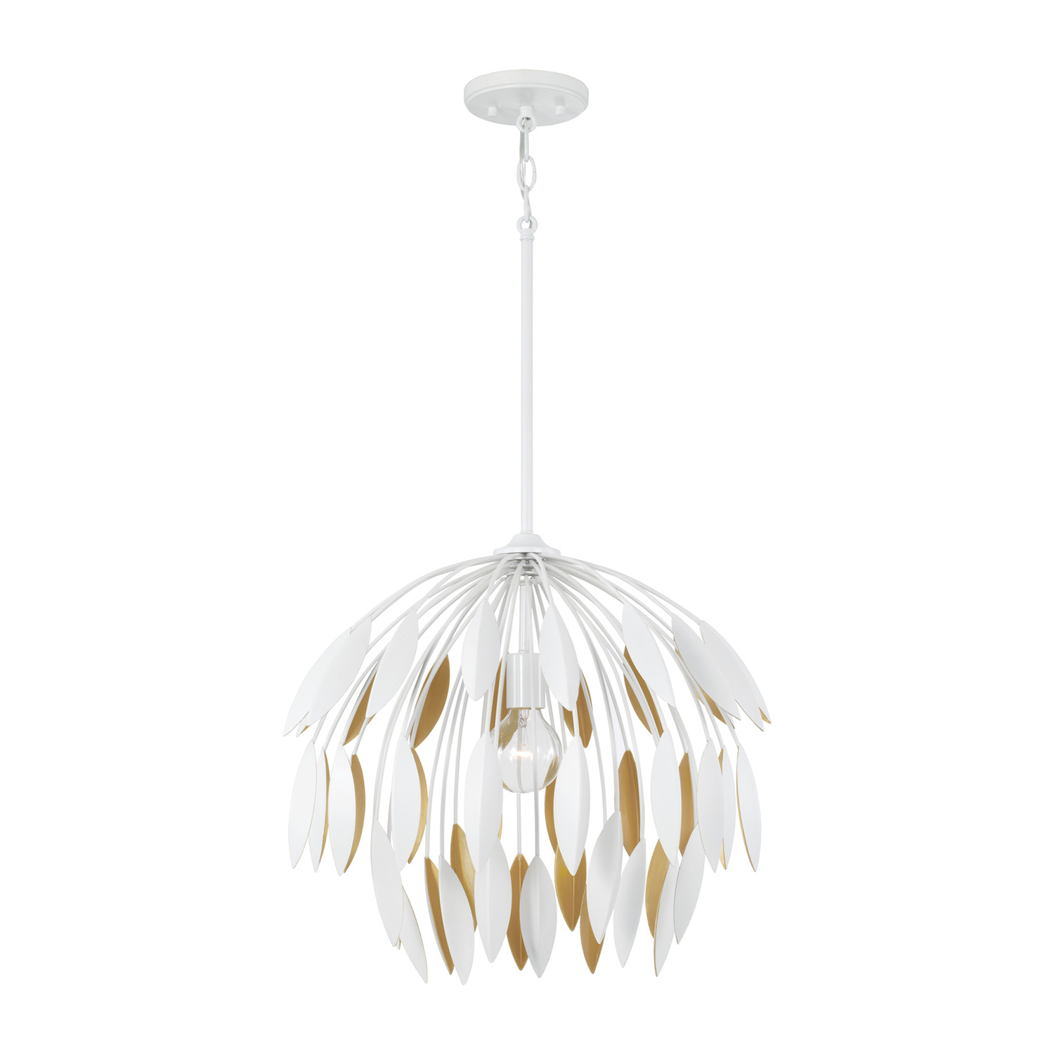 20"W x 18"H 1-Light Botanical Pendant in Matte White and Buffed Gold