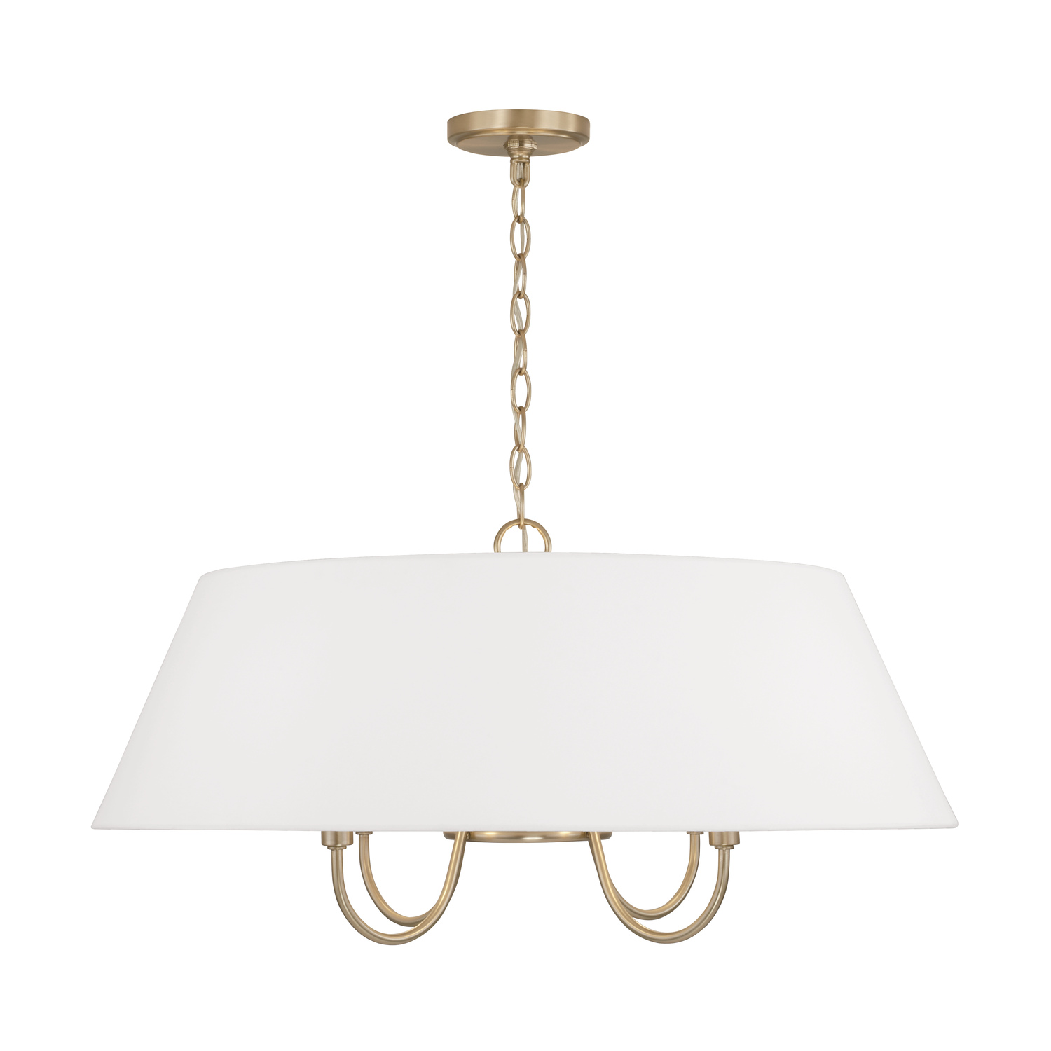 28.50"W x 14.25"H 4-Light Pendant in Matte Brass with White Fabric Shade
