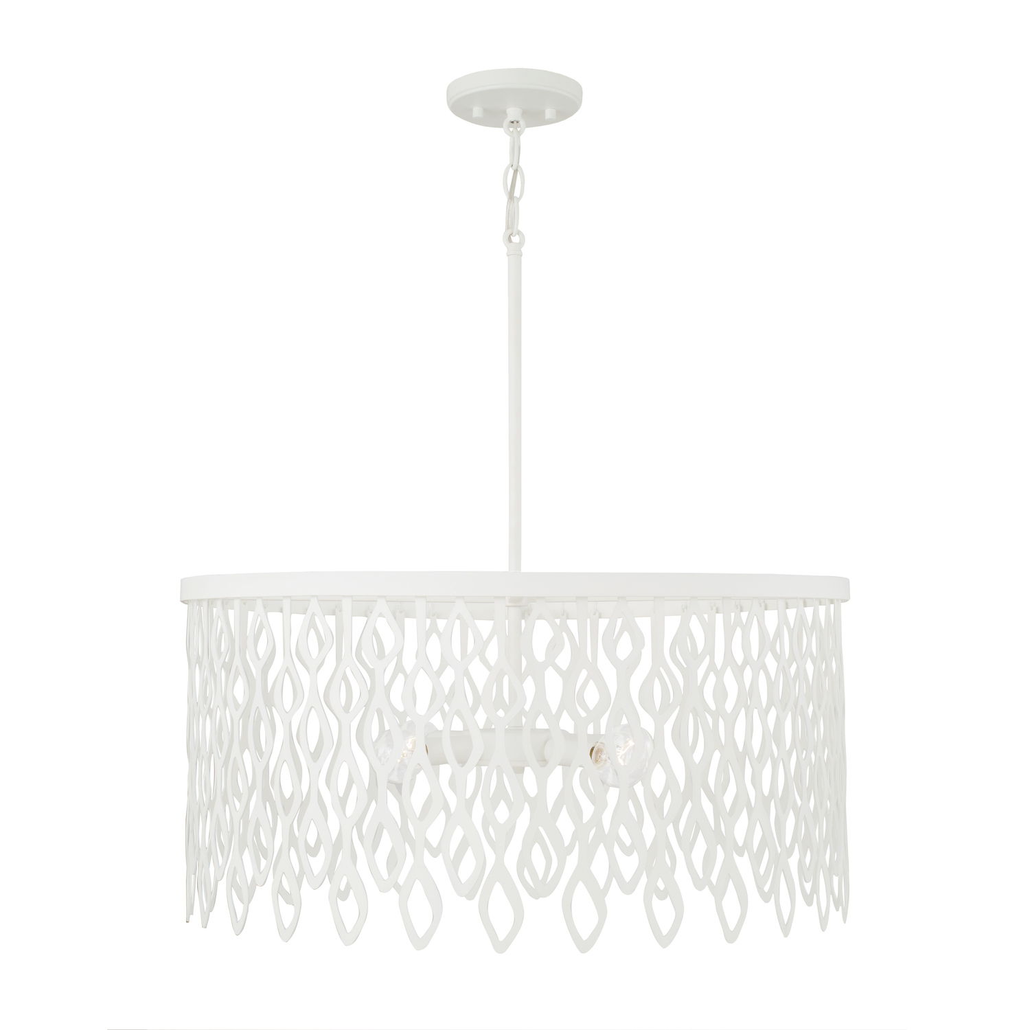 24W x 23.5H 4-Light Lasercut Metal Pendant in Matte White Modern Motif