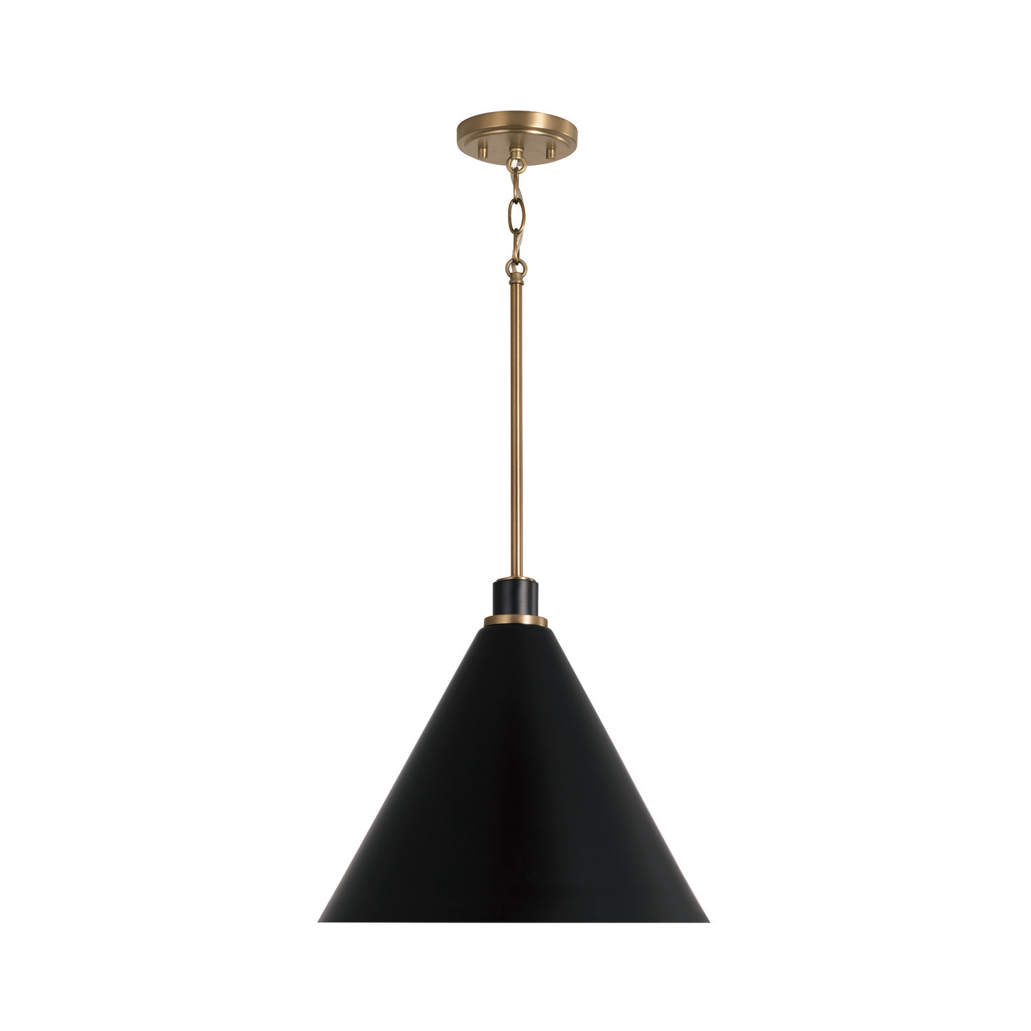 15"W x 13.5"H 1-Light Pendant in Aged Brass and Black Metal Shade with White Interior