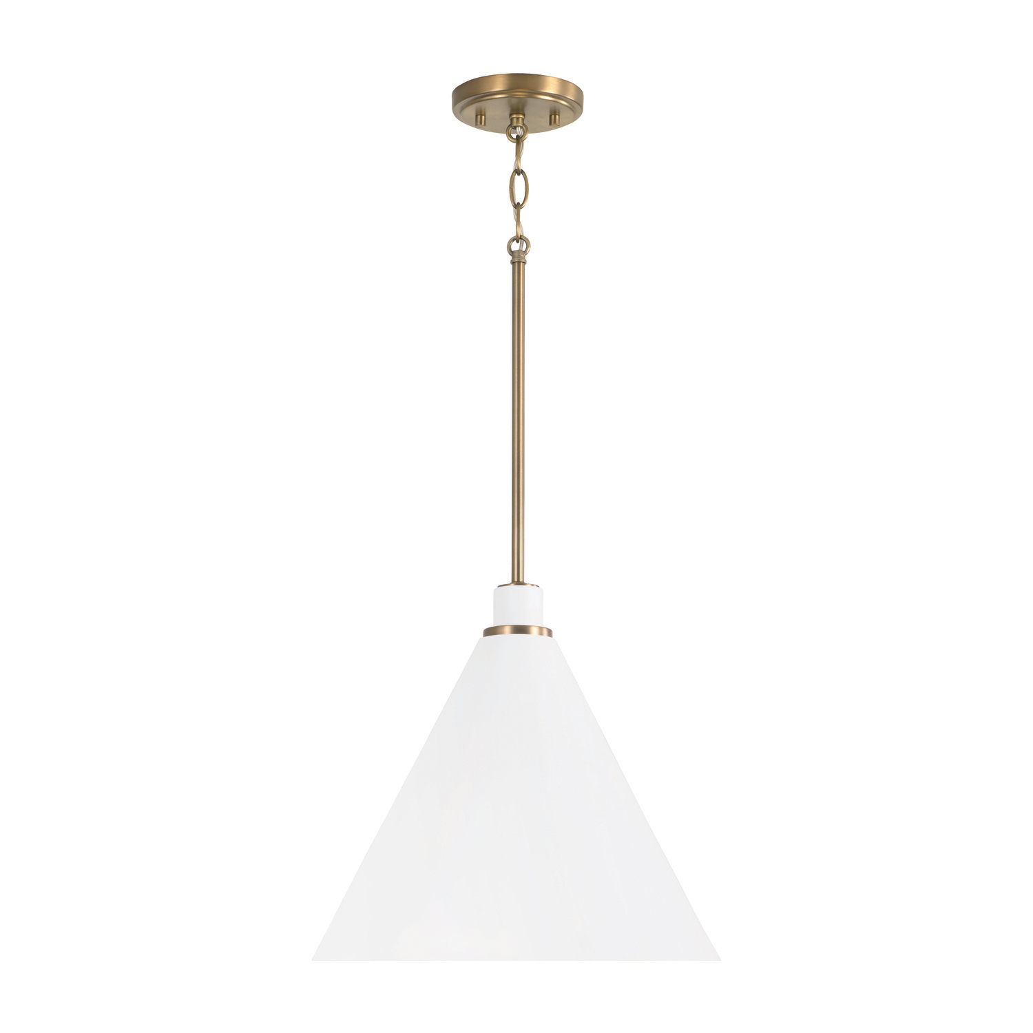 15"W x 13.5"H 1-Light Pendant in Aged Brass and White Metal Shade with White Interior